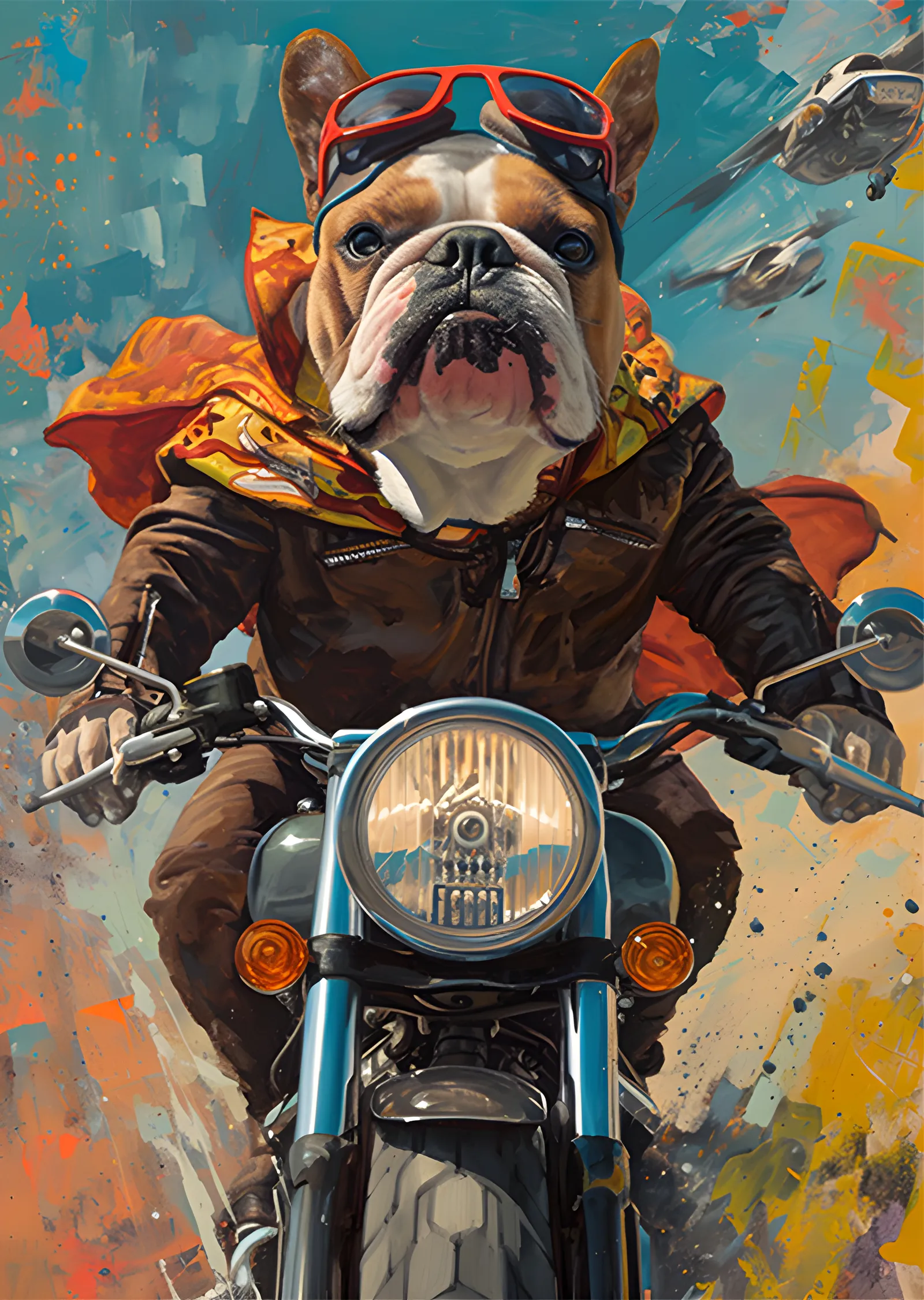 Motorcu Bulldog - Renkli Zemin metal tablo