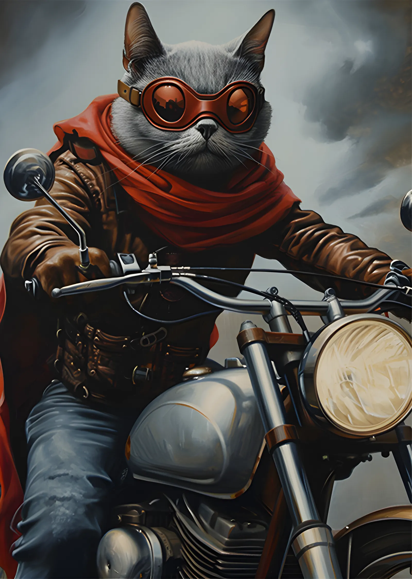 Motorcu Kedi - Kırmızı Atkı metal tablo