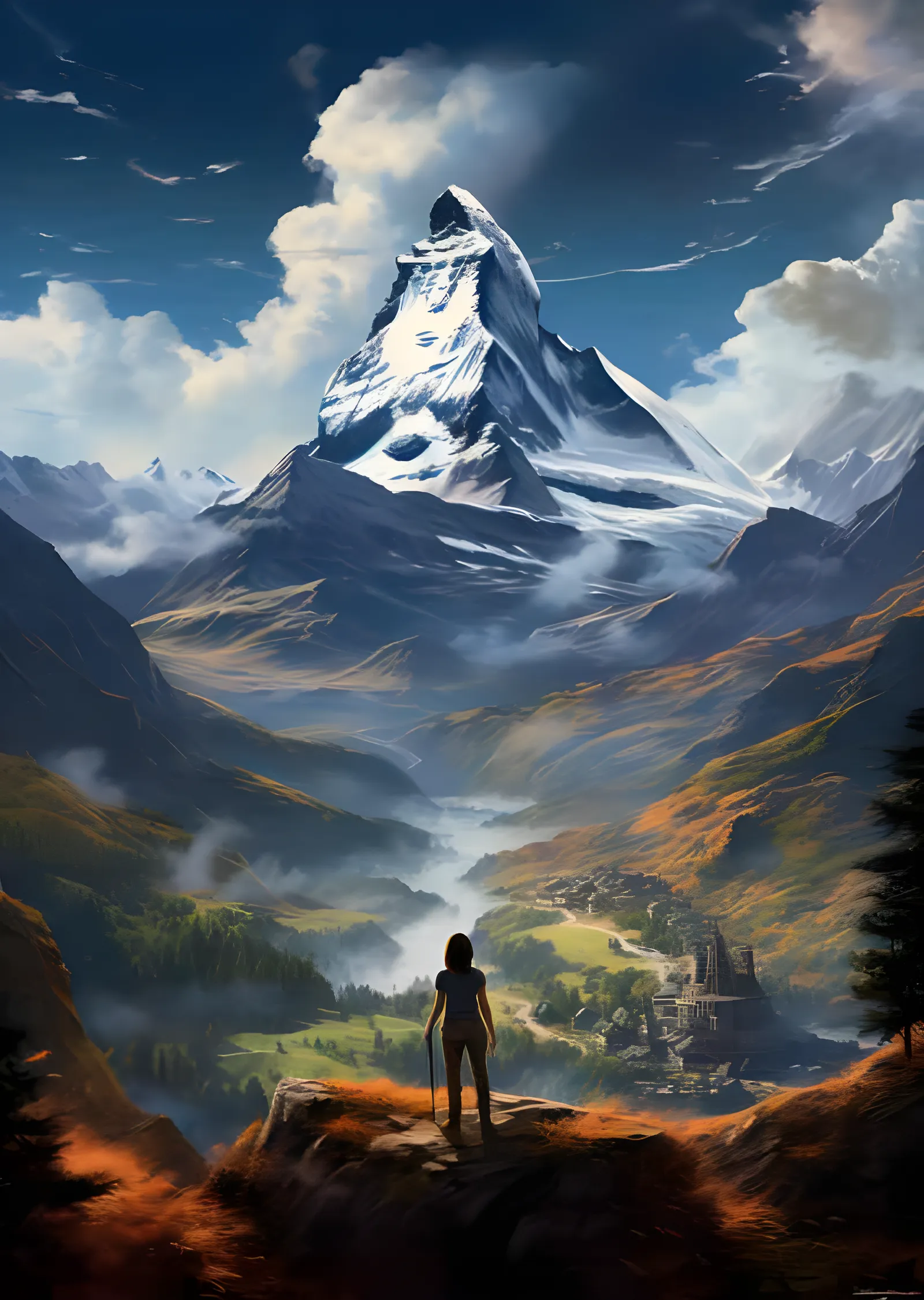 Matterhorn Karşısında Yürüyüşçü - Vadi Manzarası metal tablo