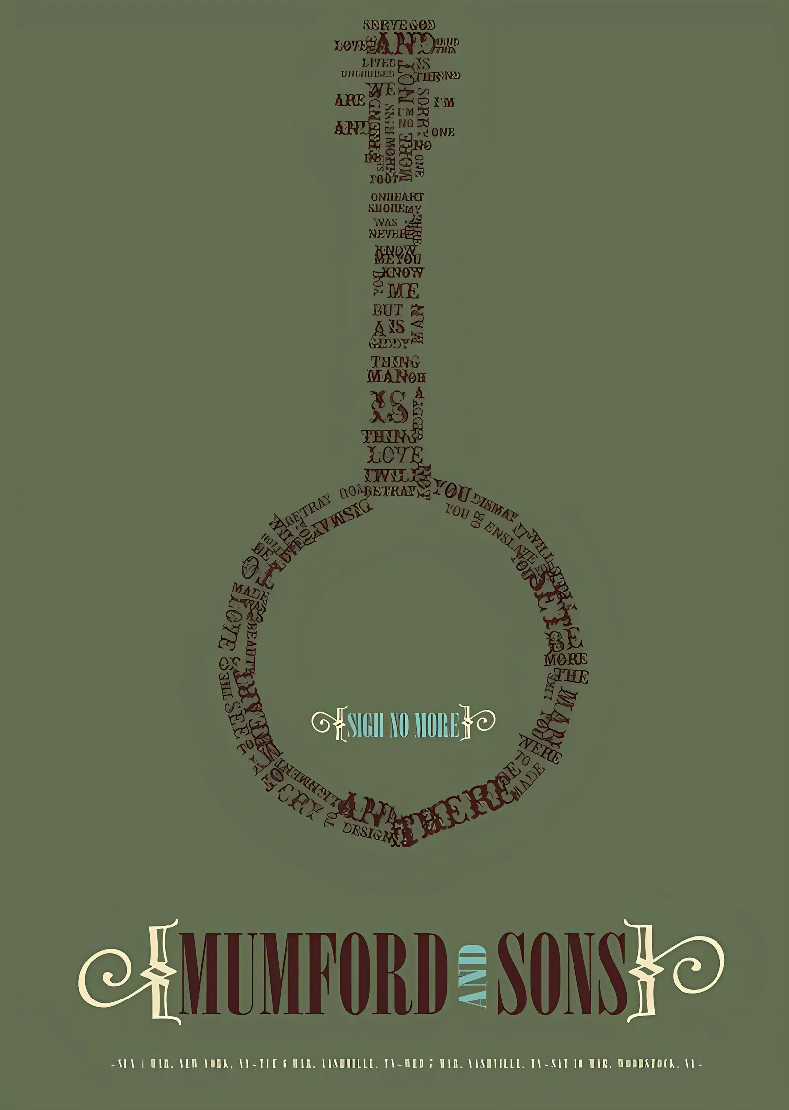 Mumford & Sons - Banjo Tipografi metal tablo