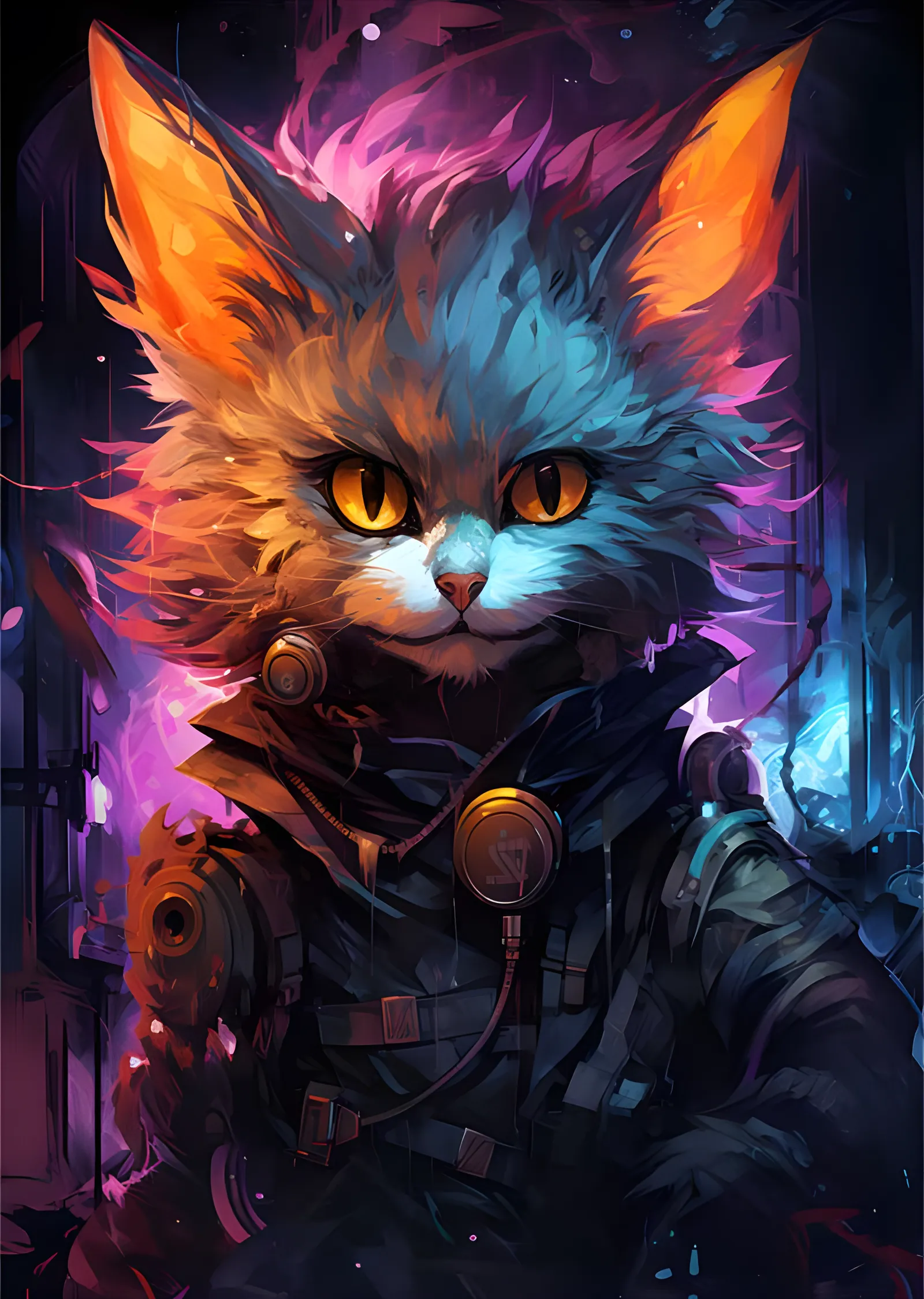 Neon Kedi Ajan - Gizemli Yaratık metal tablo