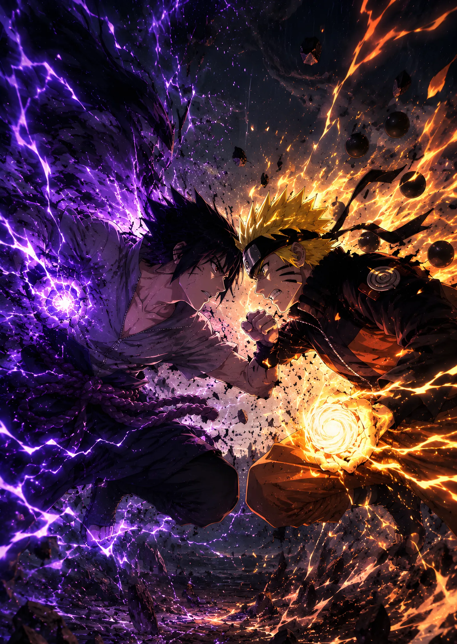 Naruto ve Sasuke - Şimşek ve Ateş metal tablo