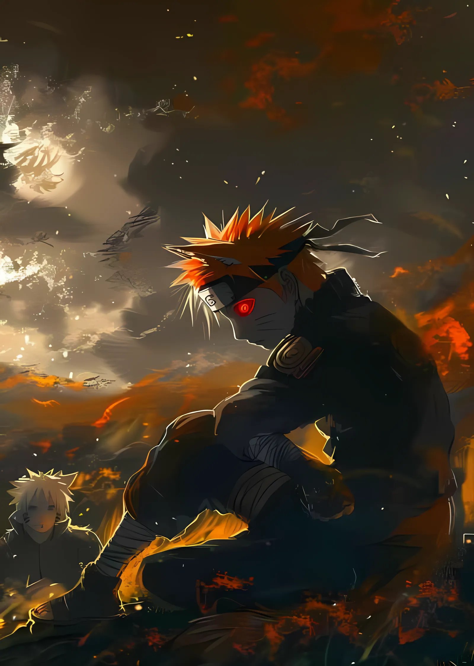 Naruto - Alev Göğü Altında Çömelmiş metal tablo