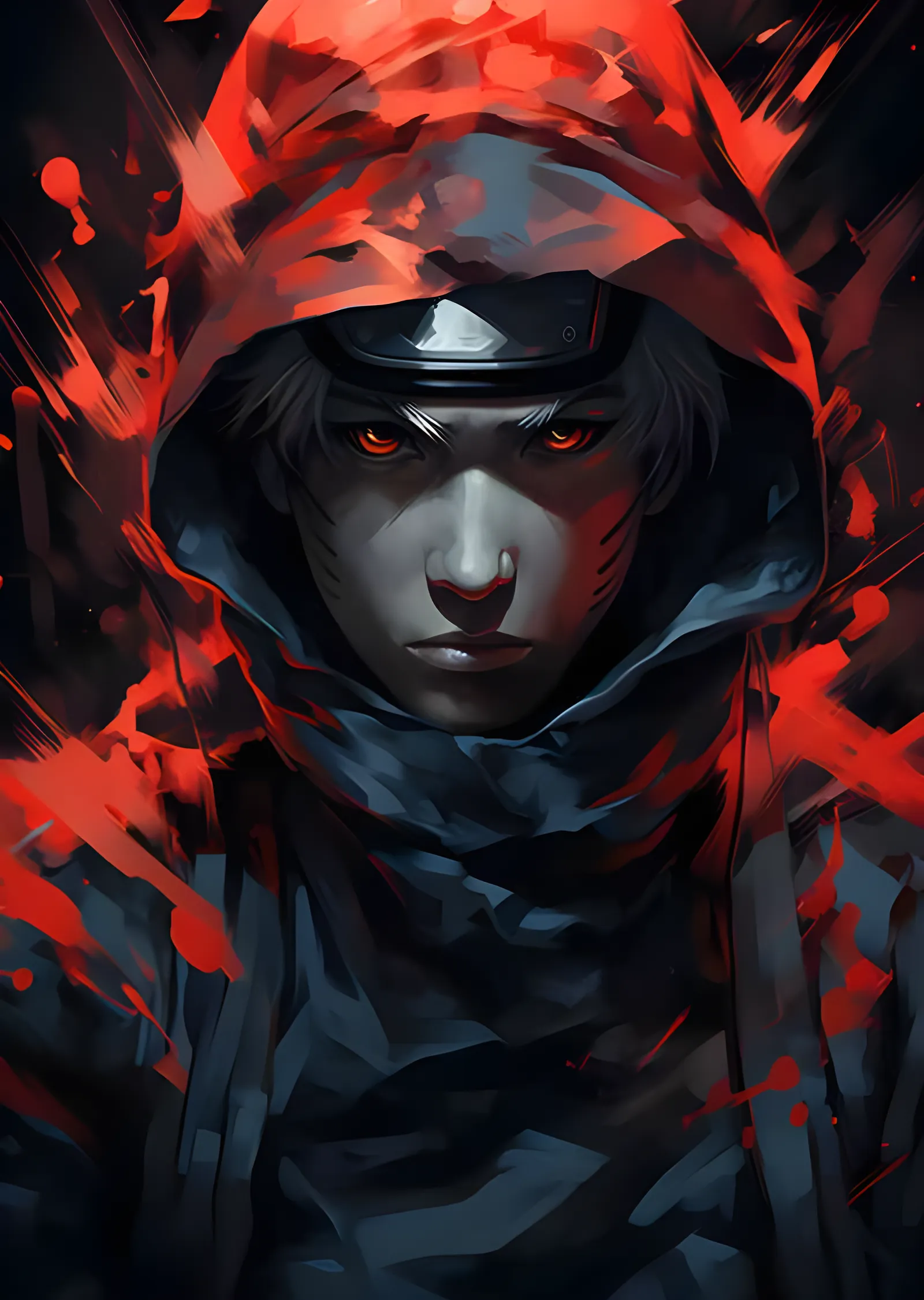 Naruto - Kırmızı Sıçramalı Kapüşon metal tablo