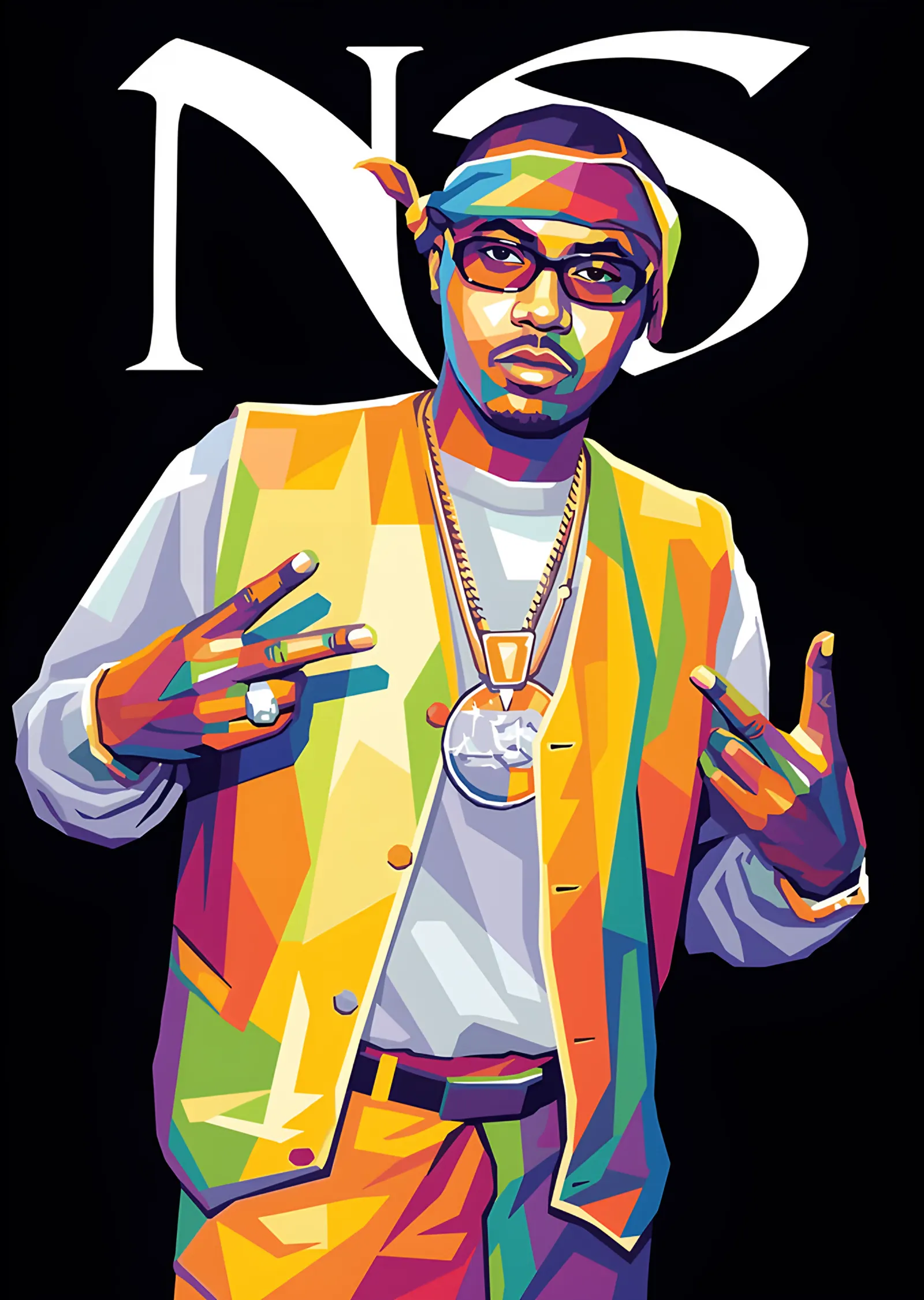 Nas - Renkli Geometrik Portre metal tablo