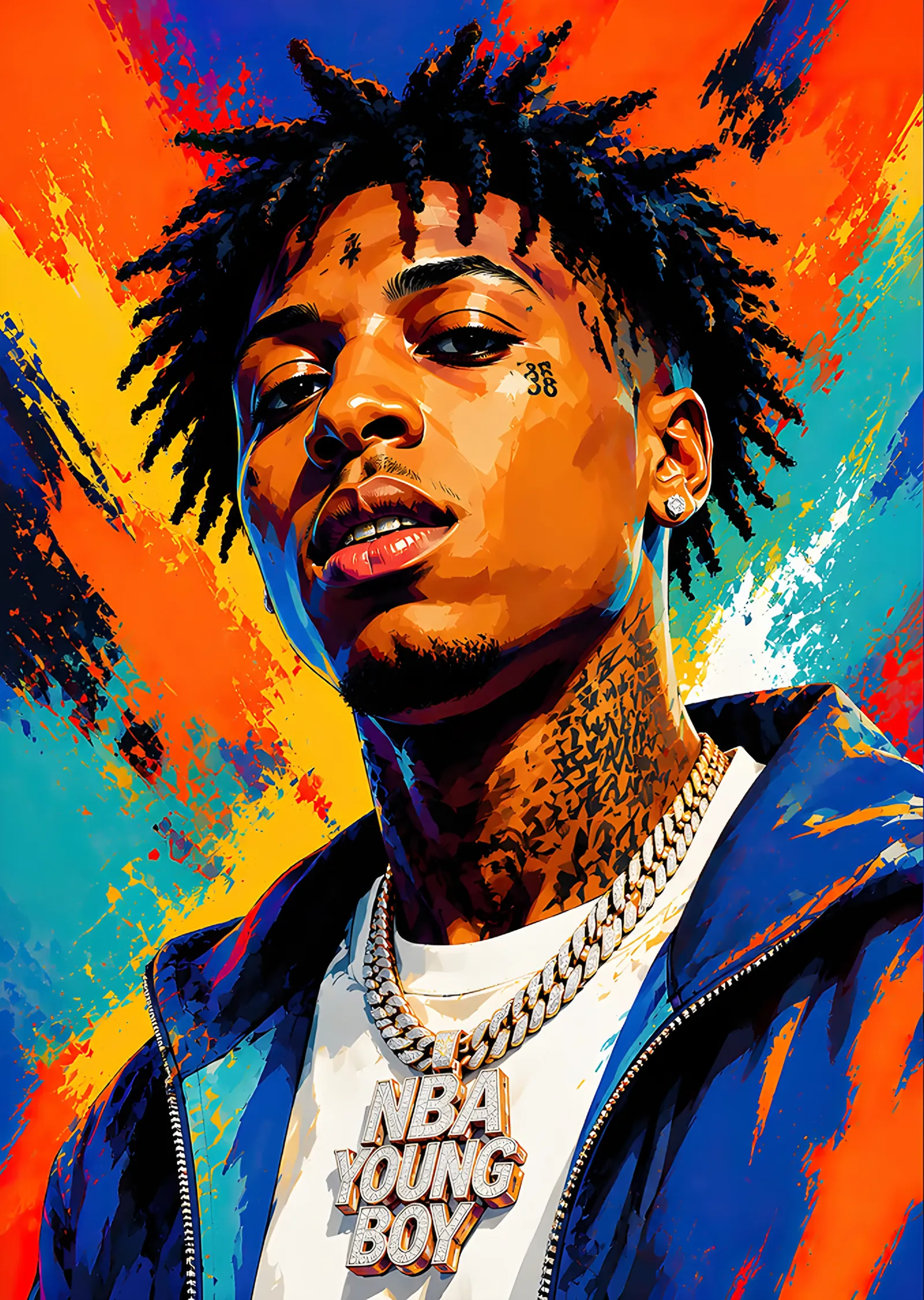 NBA YoungBoy - Turuncu Zeminde Portre metal tablo