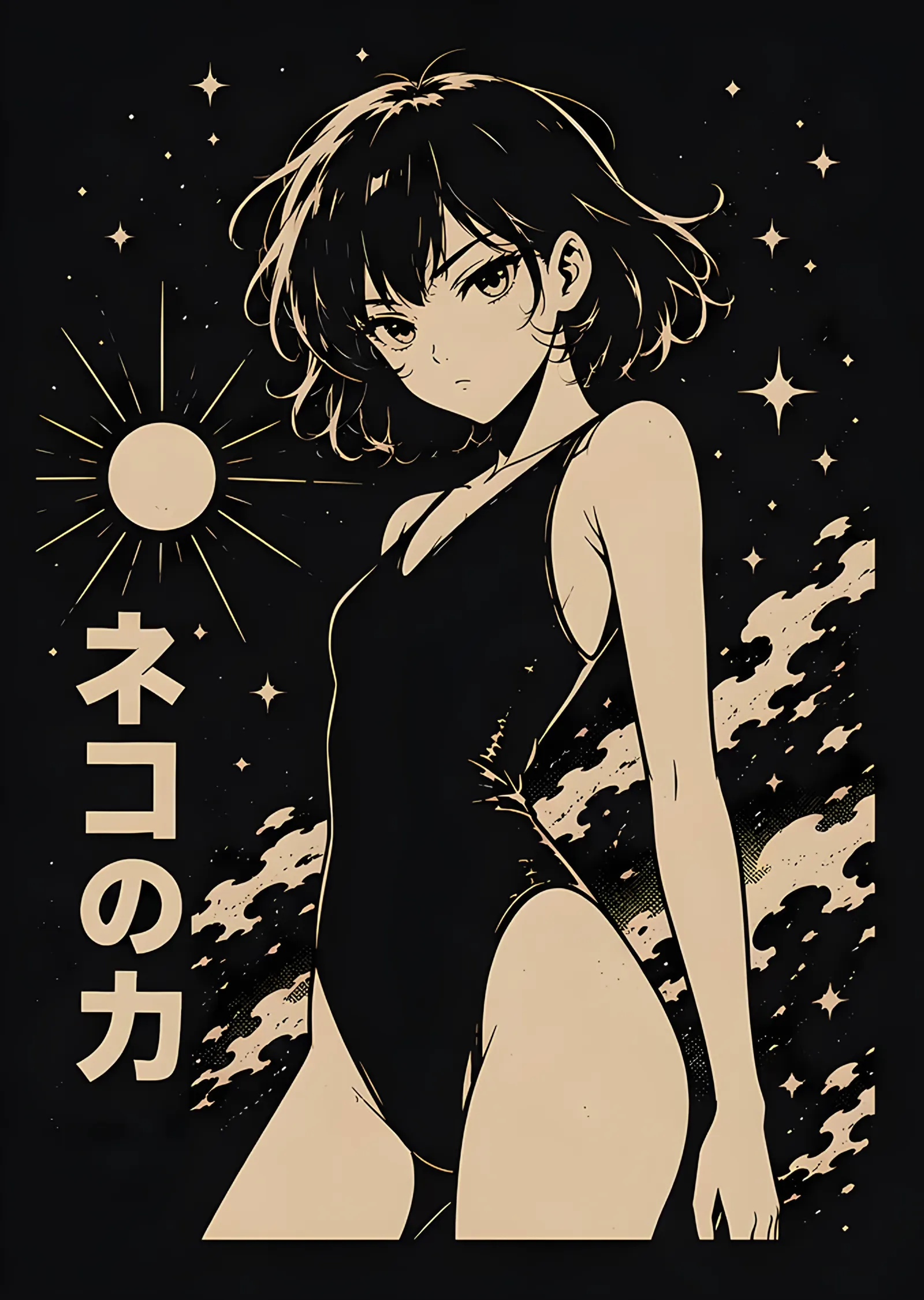 Neko no Chikara: Krem Zeminde Silüet Portre metal tablo