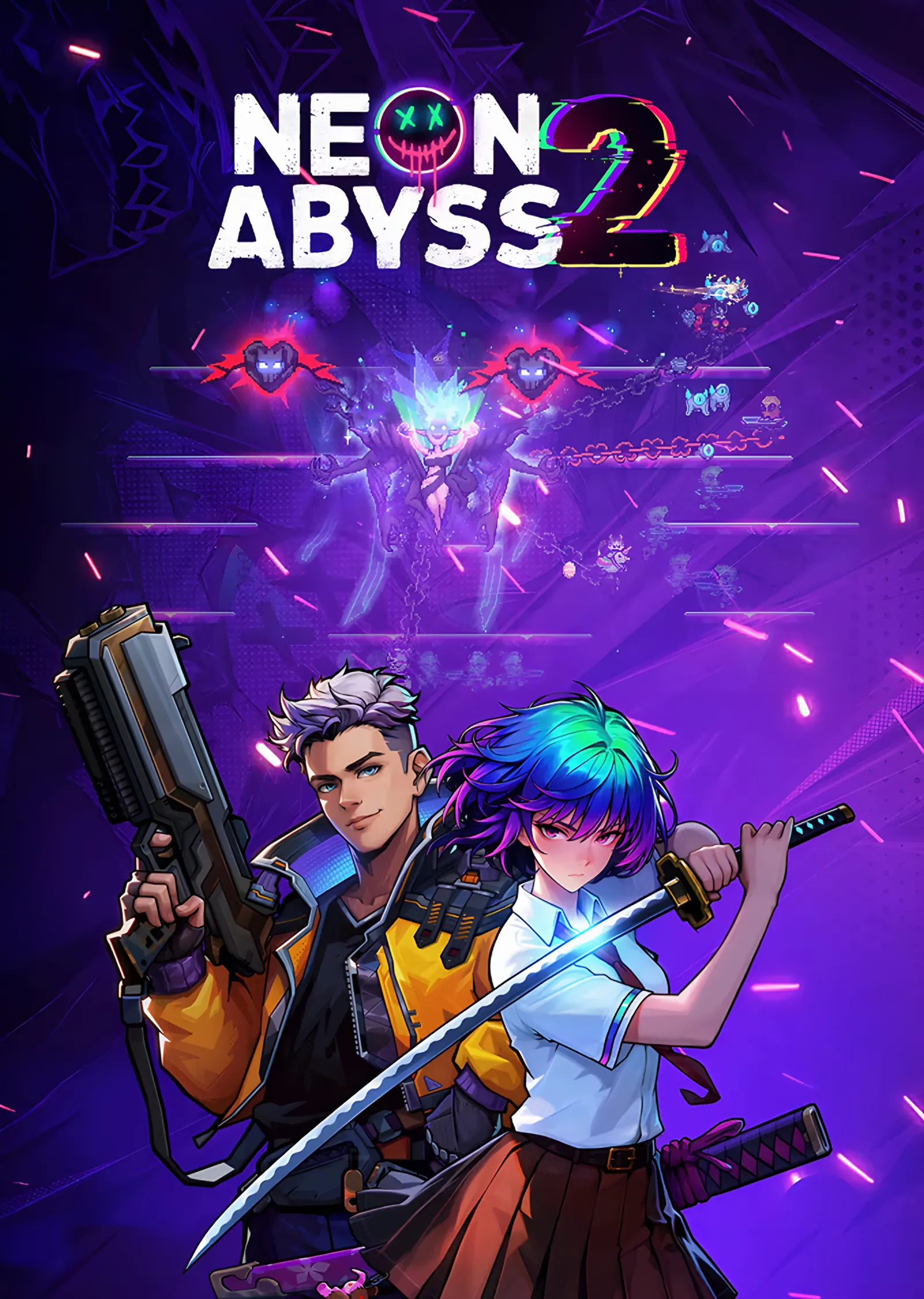 Neon Abyss 2: Mor Zeminde Silahlı İkili metal tablo