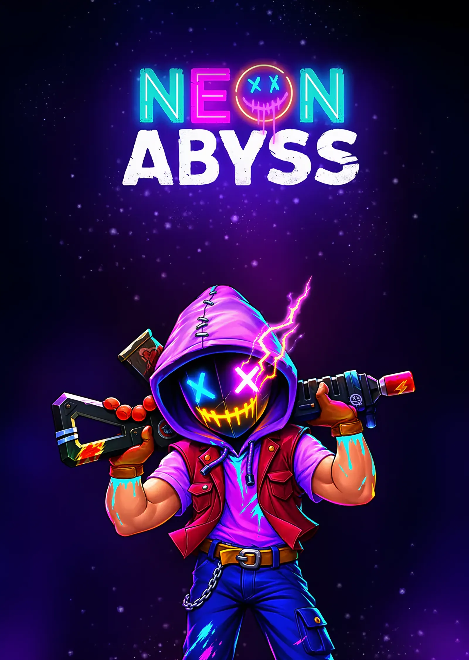 Neon Abyss: Mor Zeminde Maskeli Nişancı metal tablo