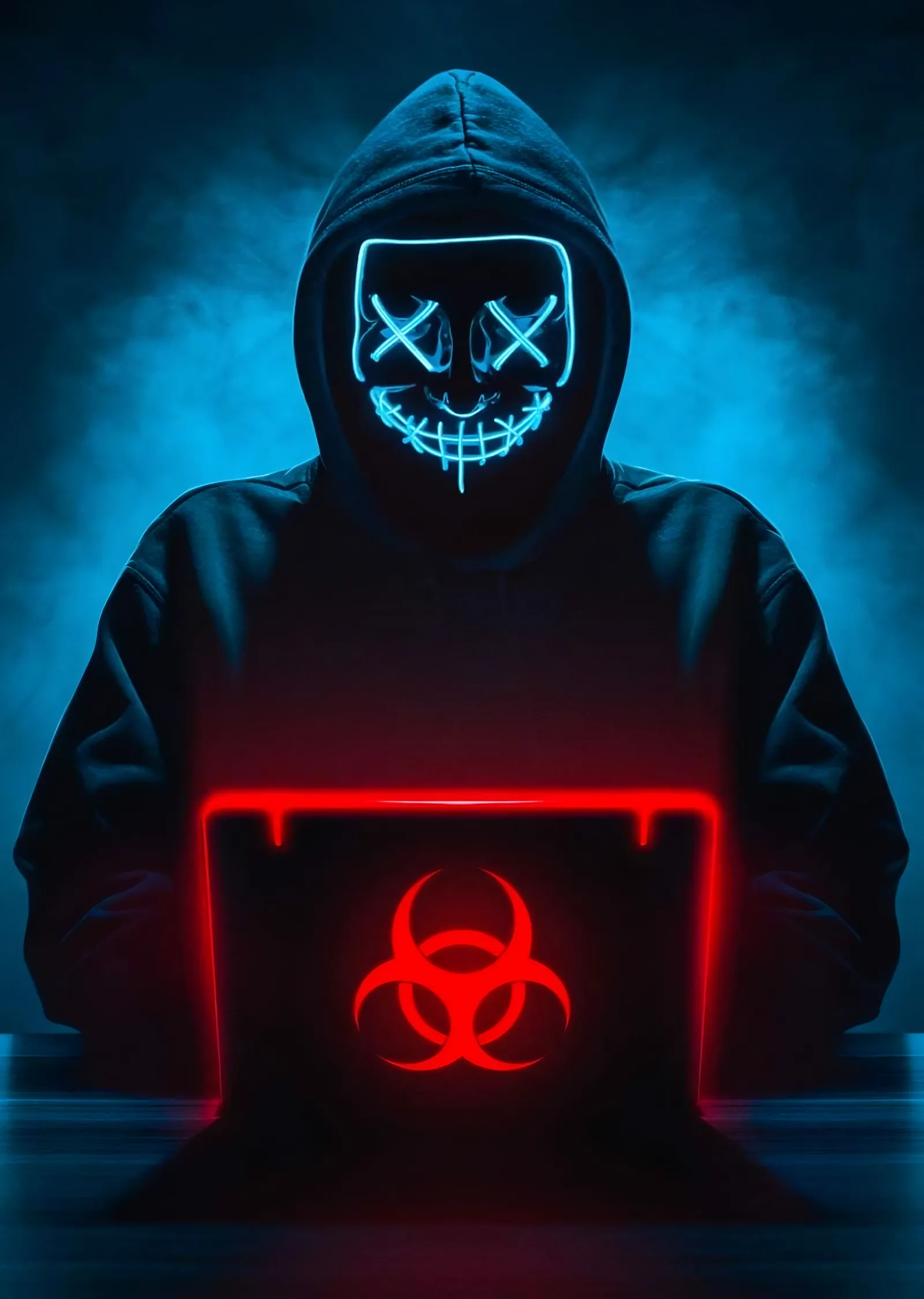 Neon Maskeli Hacker: Kırmızı Uyarı metal tablo