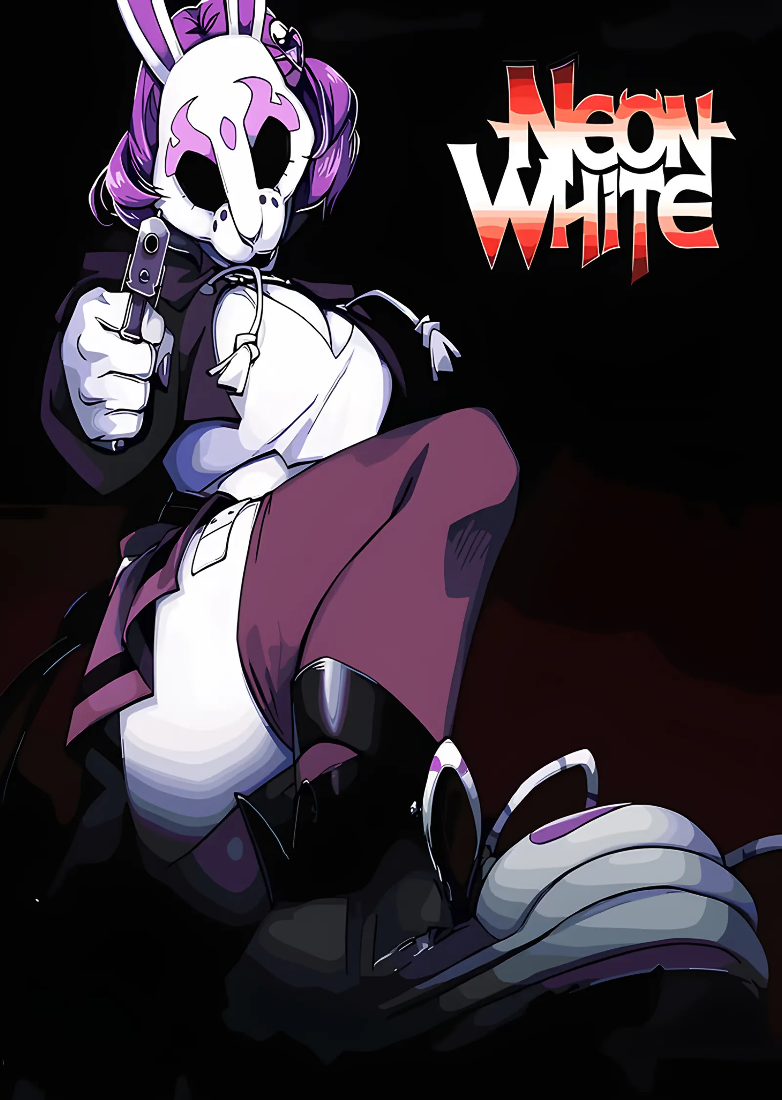 Neon White: Tavşan Maskeli Silahlı Karakter metal tablo