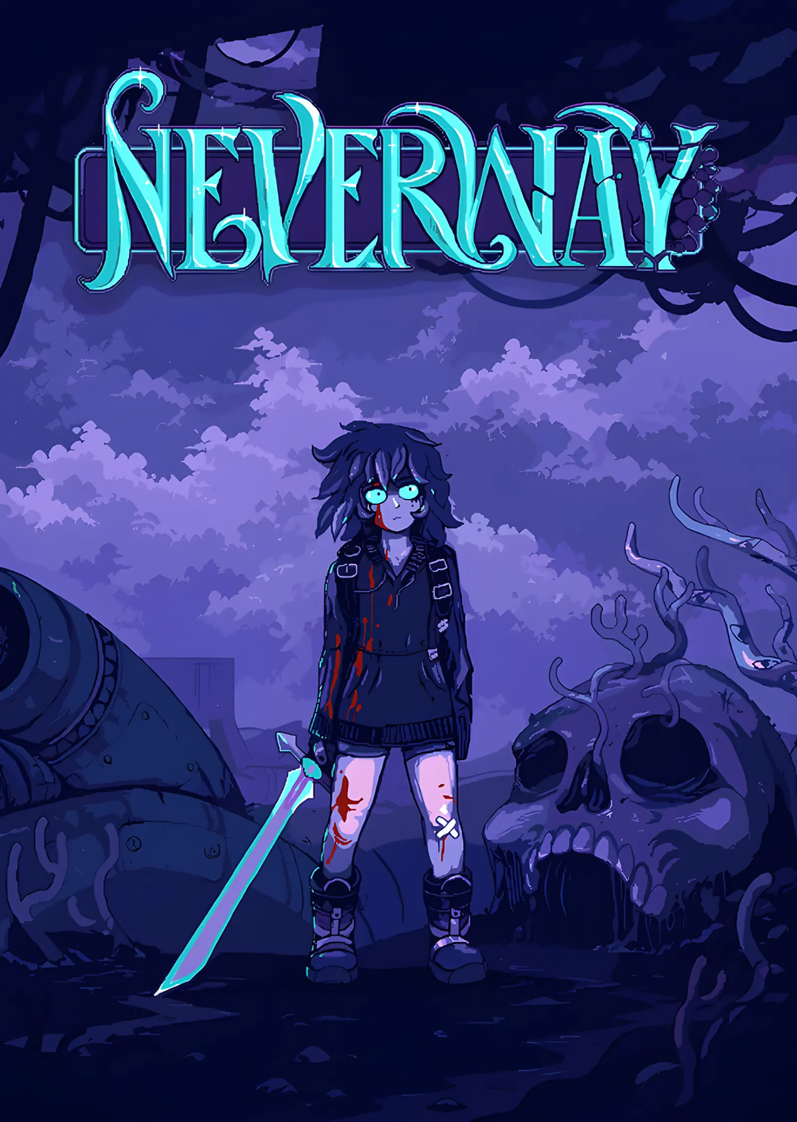 Neverway: Mor Zeminde Kılıçlı Karakter metal tablo