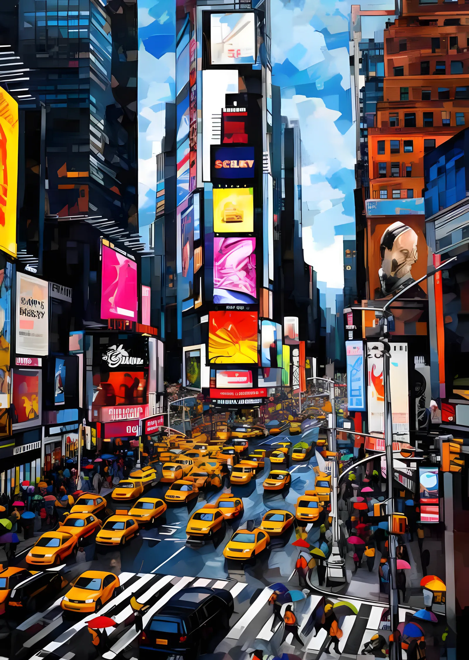 New York Times Square - Sarı Taksi Kalabalığı metal tablo