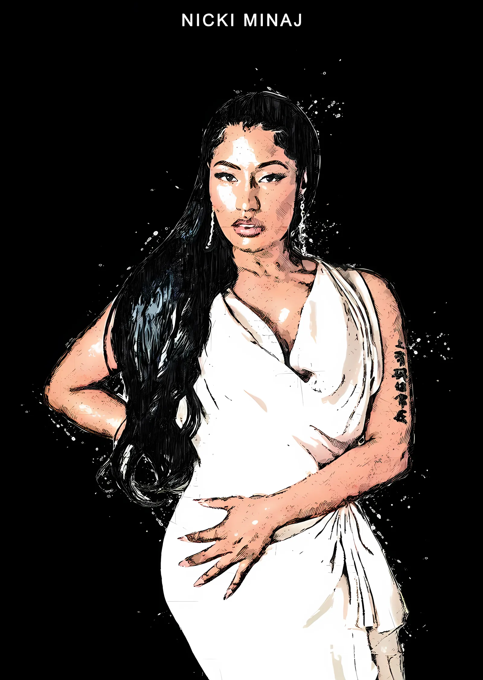 Nicki Minaj: Beyaz Drapeli Çizim metal tablo