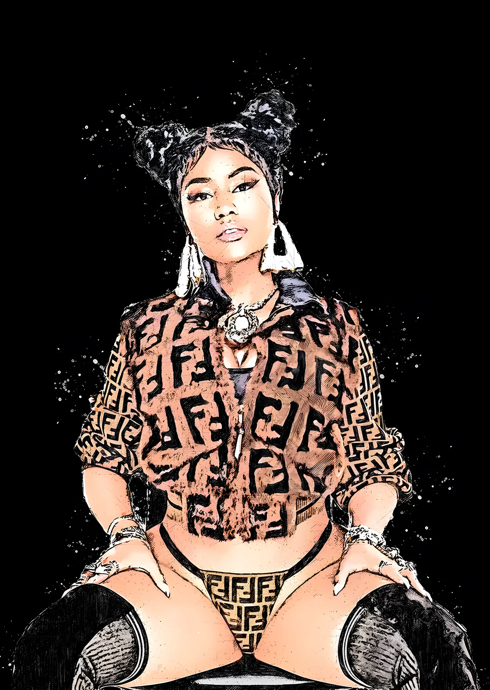 Nicki Minaj: Fendi Desenli Çizim metal tablo