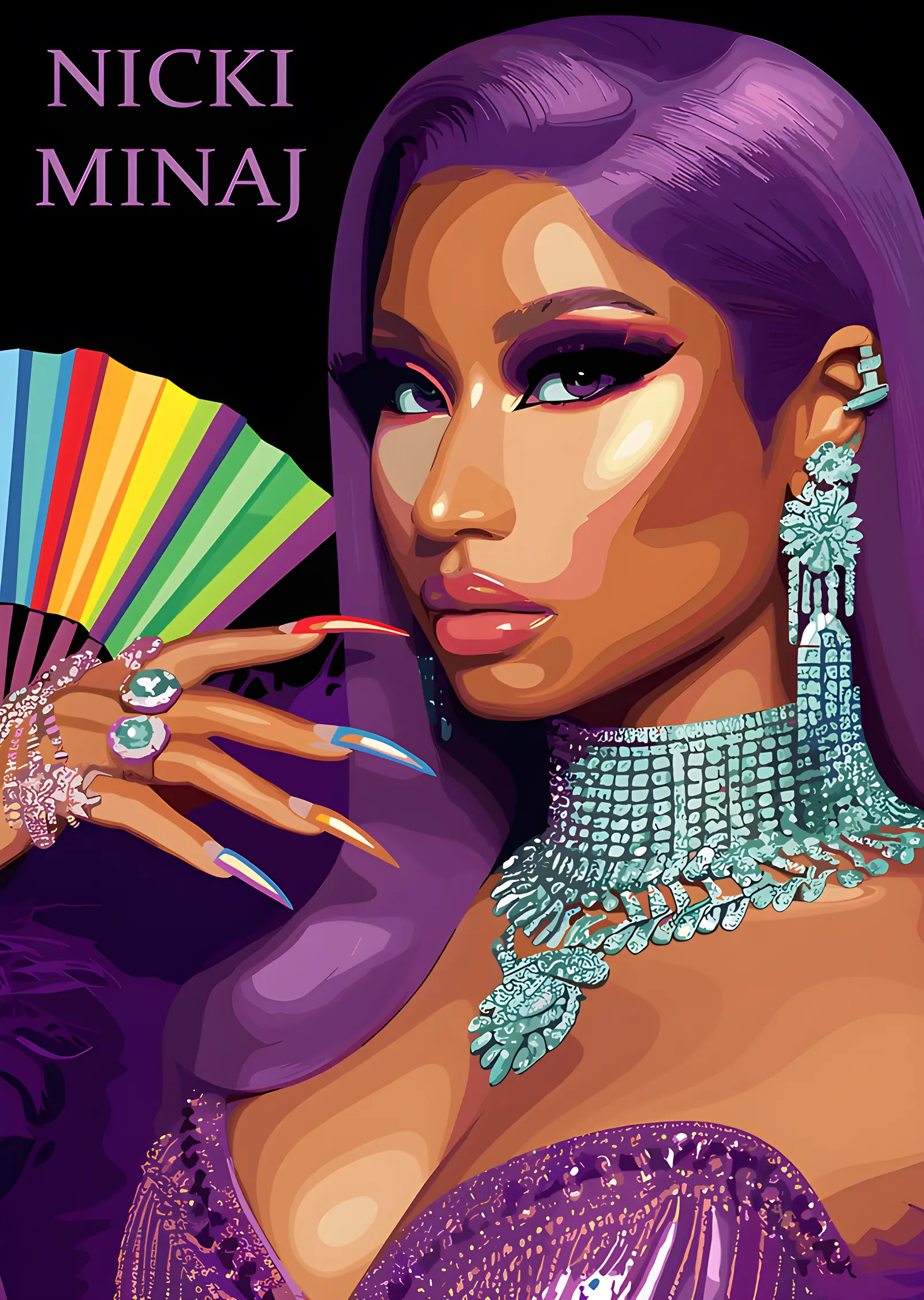Nicki Minaj: Gökkuşağı Yelpaze metal tablo
