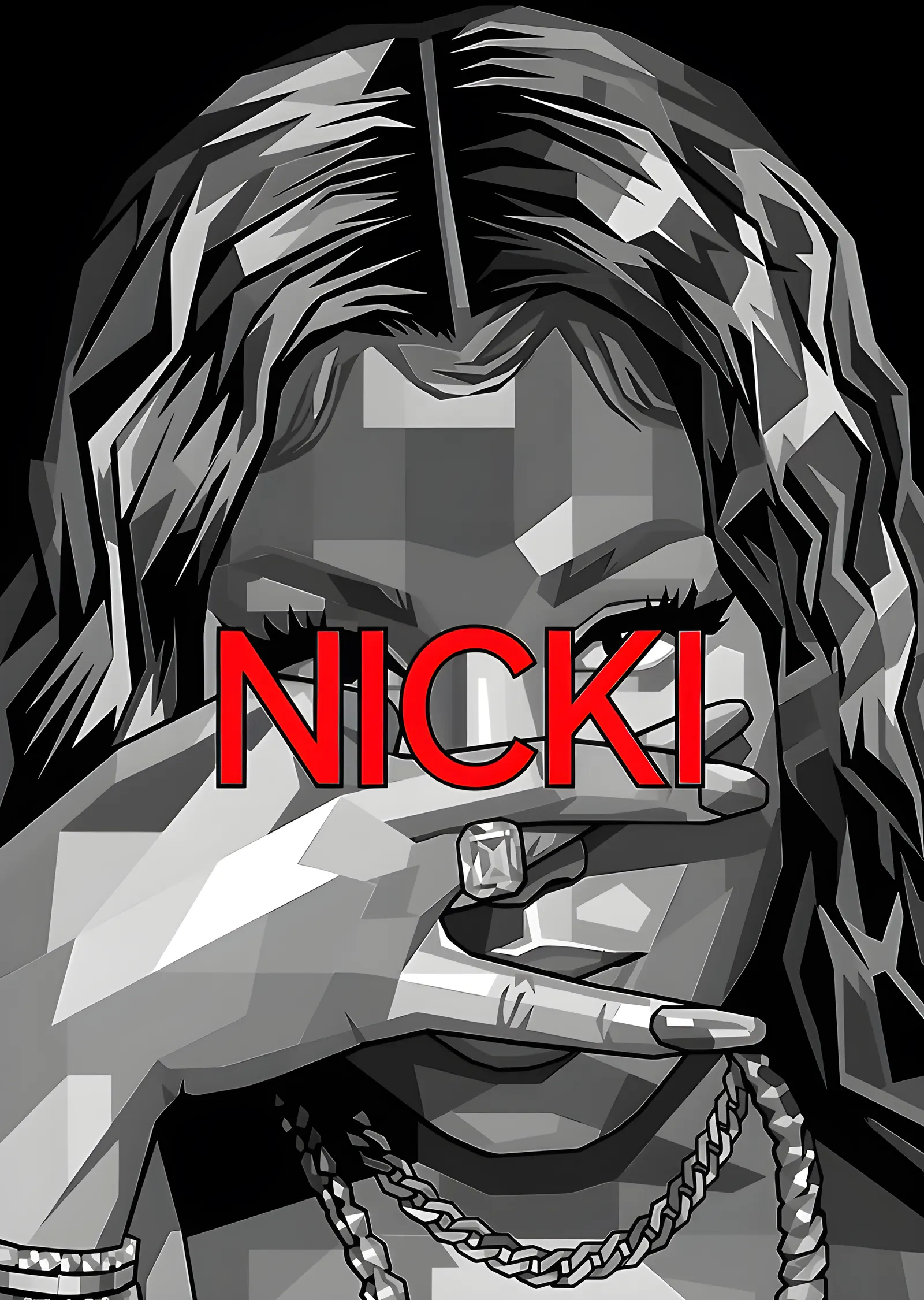 Nicki Minaj: Gri Düzlem ve Kırmızı İsim metal tablo