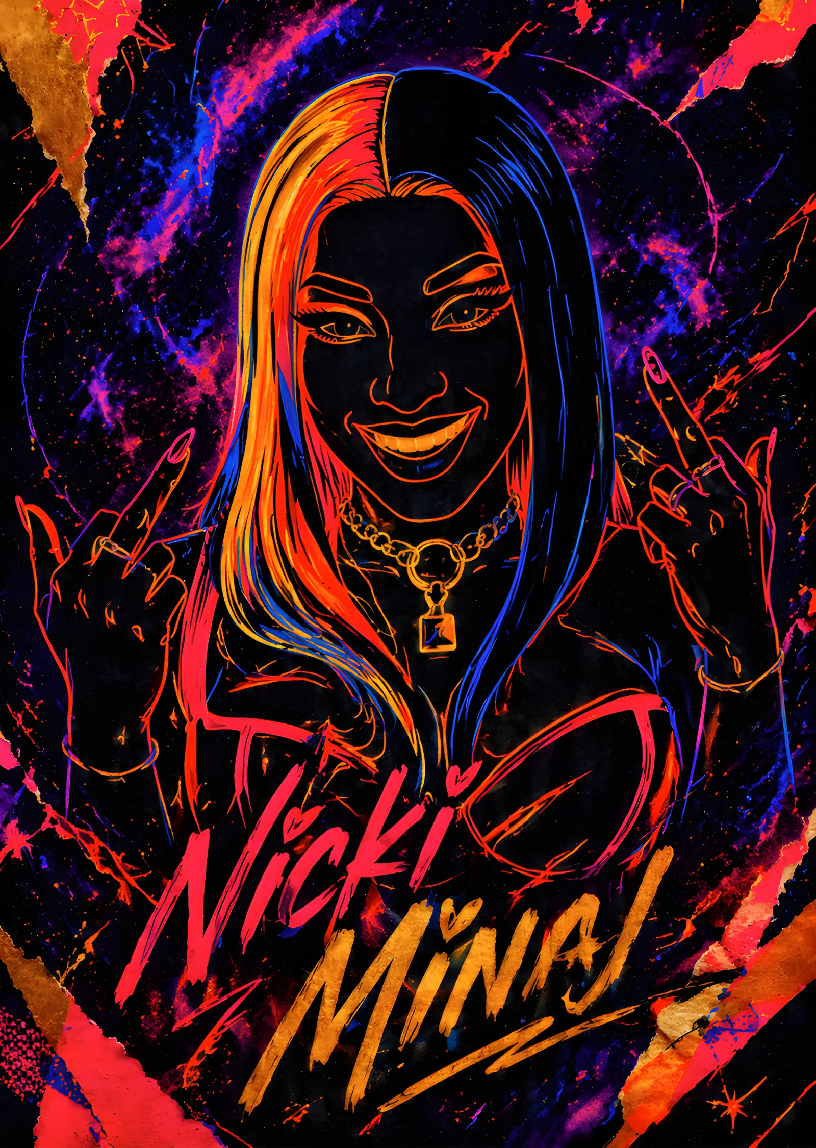 Nicki Minaj: Neon Kontur Portre metal tablo