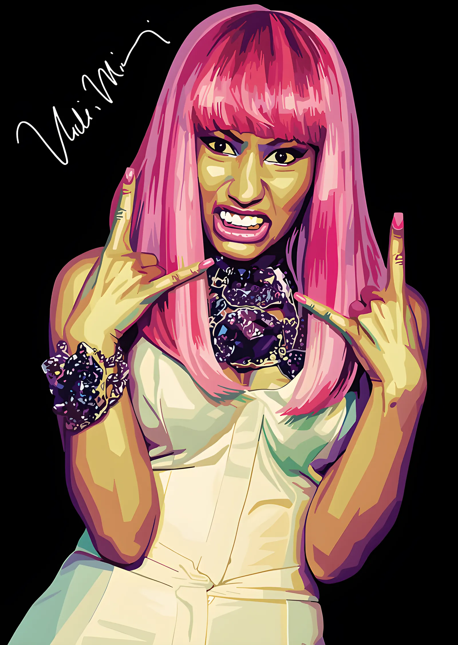 Nicki Minaj: Pembe Peruk Pop Art metal tablo