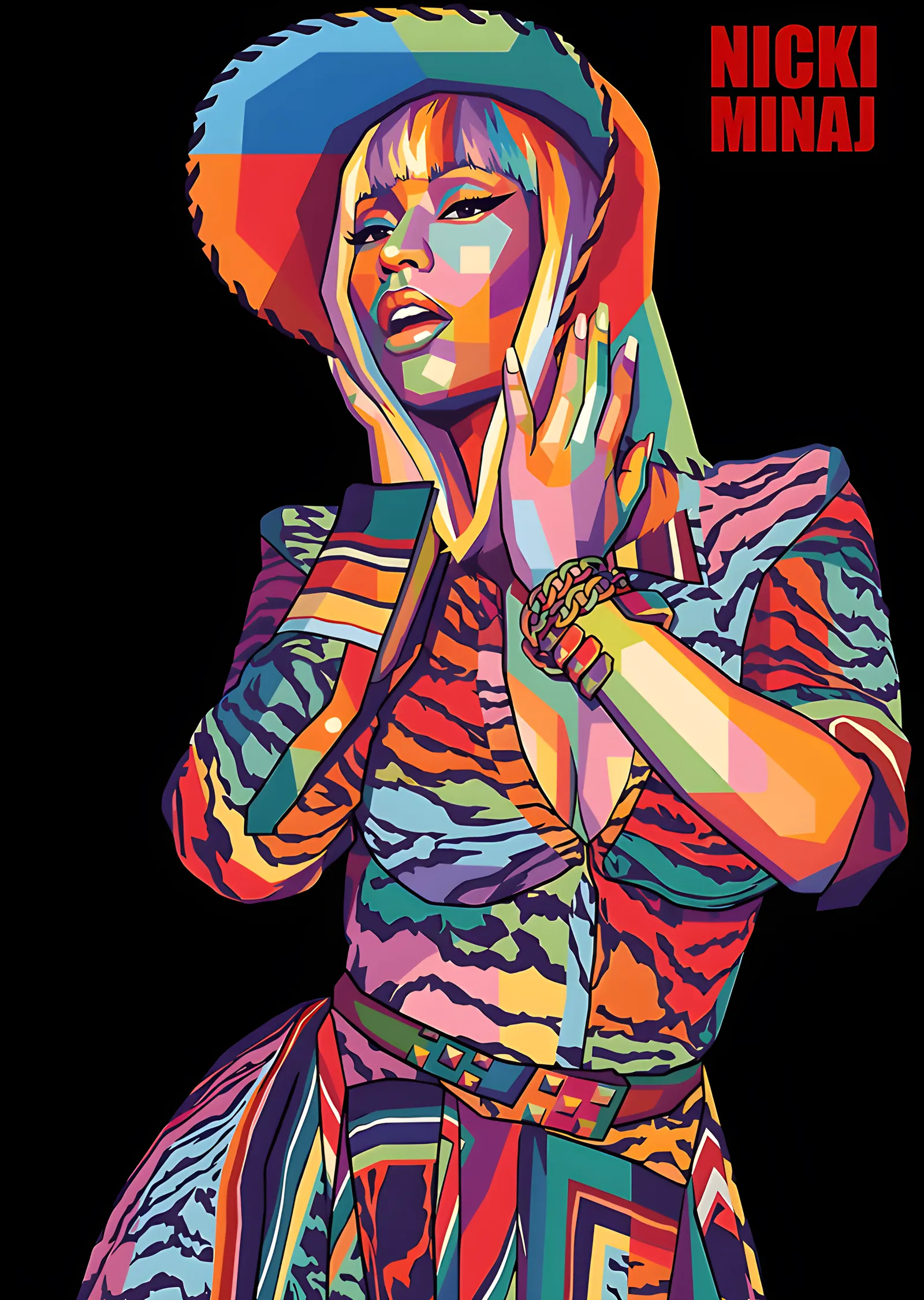 Nicki Minaj: Şapkalı Renkli WPAP metal tablo