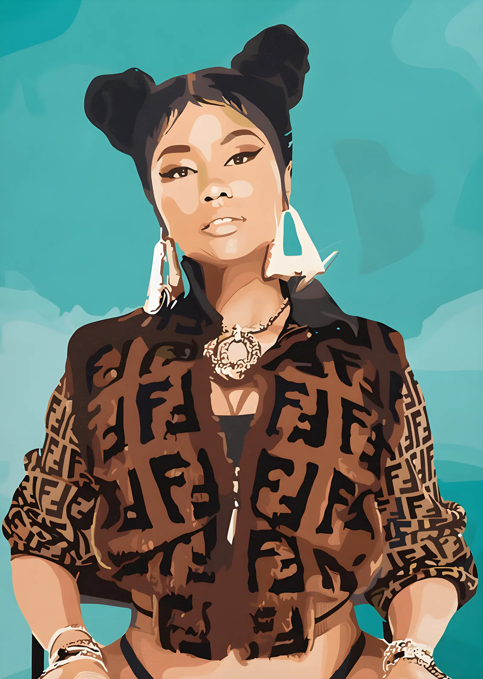 Nicki Minaj: Turkuaz Zeminde Fendi metal tablo