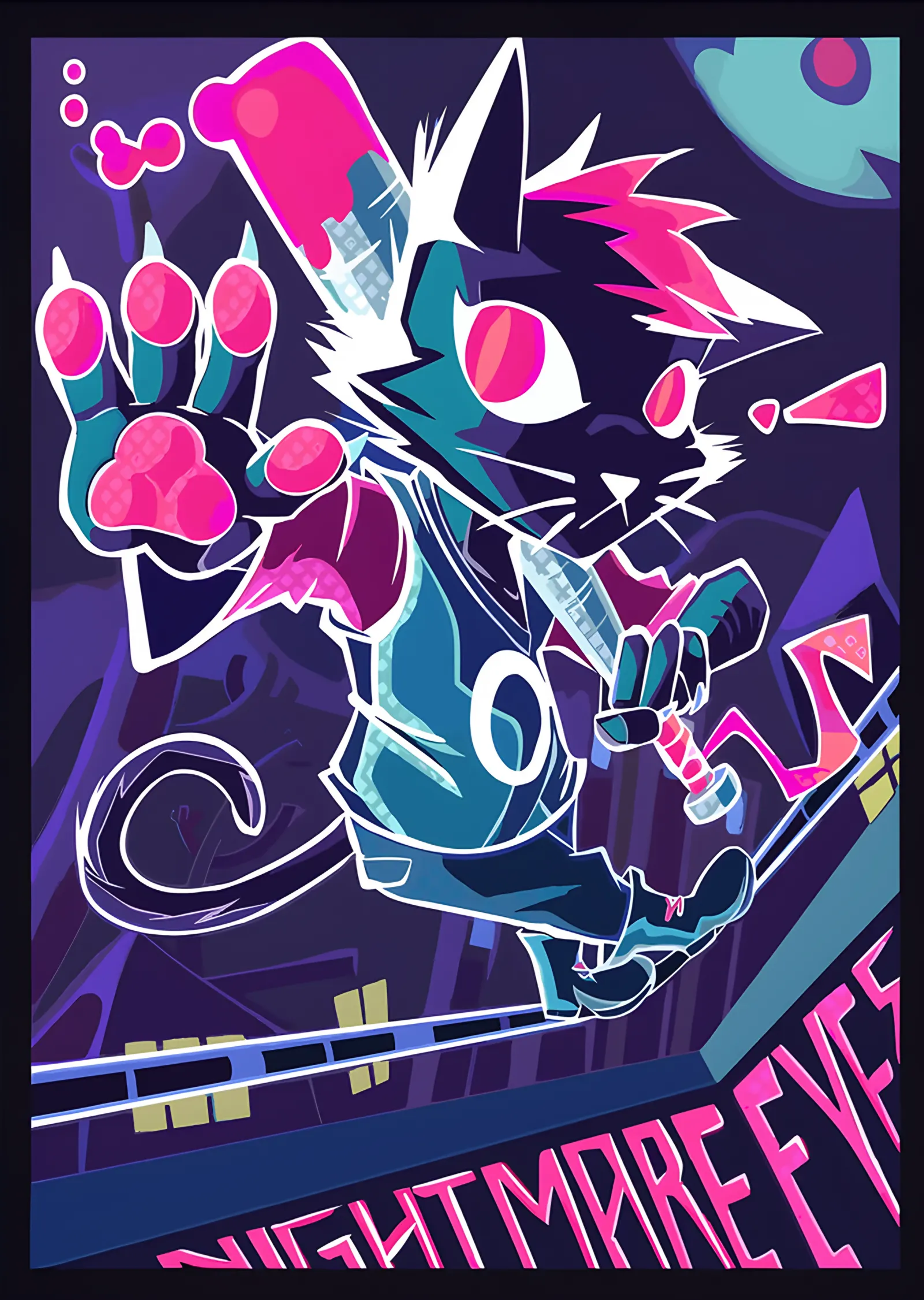 Night in the Woods: Neon Renkli Mae metal tablo