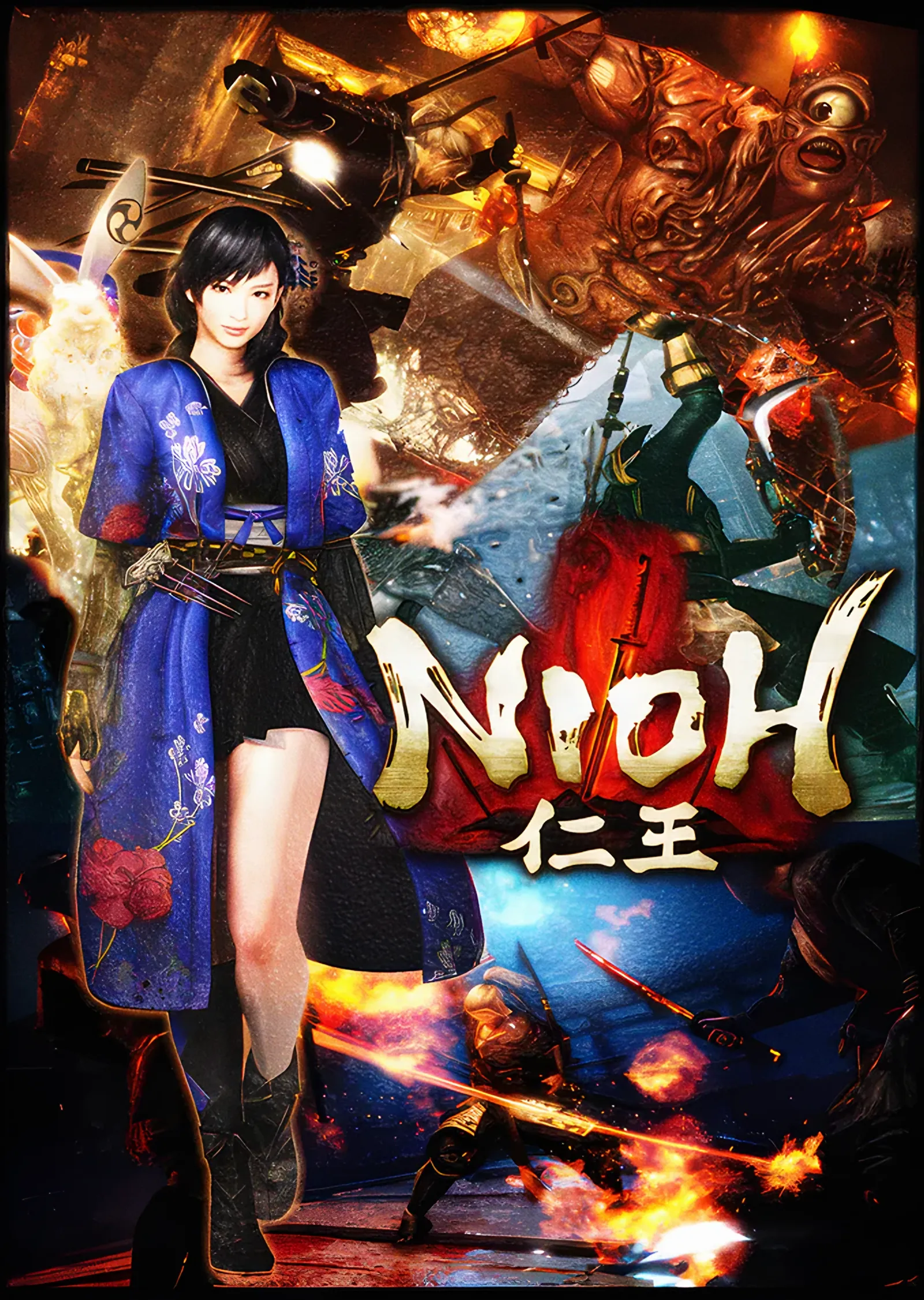 Nioh: Alevli Savaş Alanında Kimonolu Kadın metal tablo