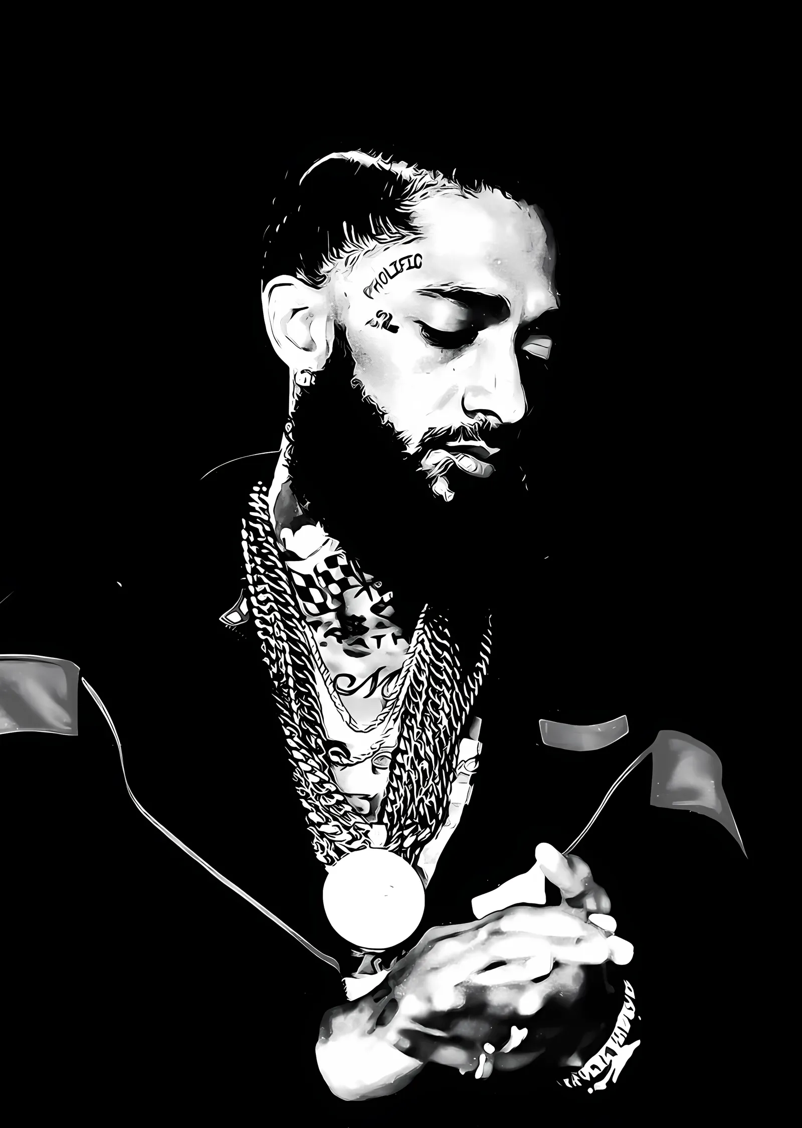 Nipsey Hussle: Zincirli Monokrom metal tablo