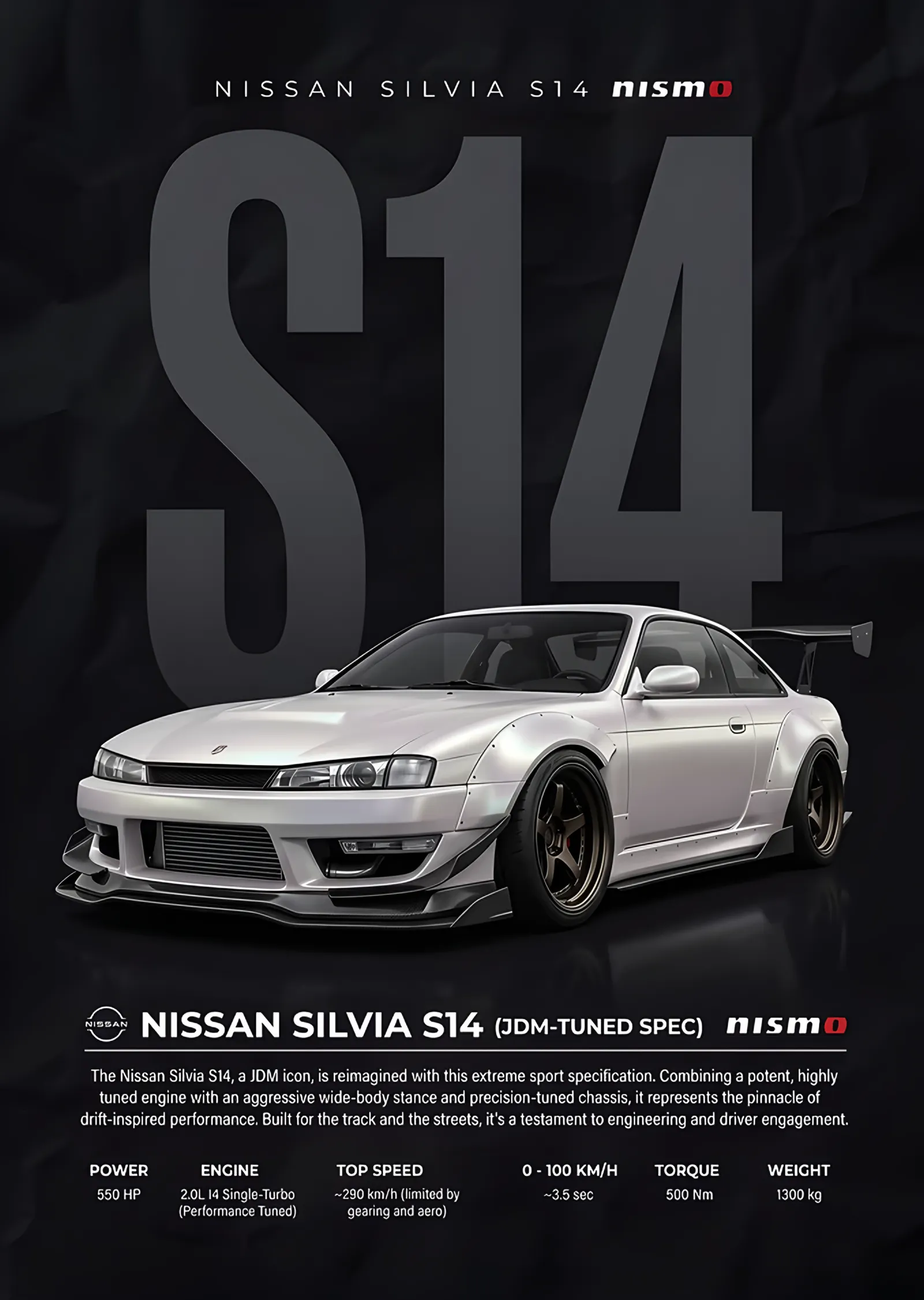 Nissan Silvia S14 Nismo metal tablo