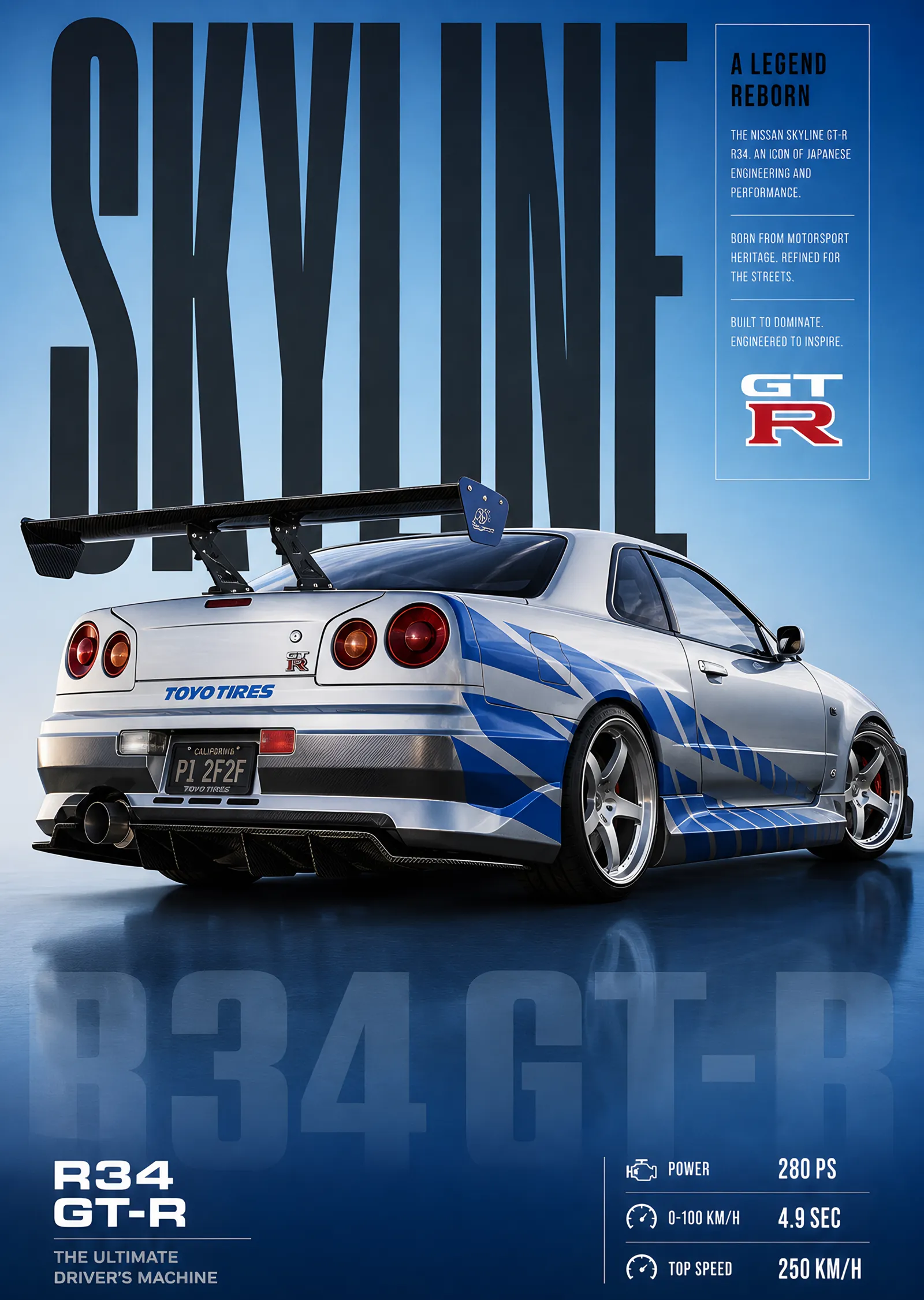 Nissan Skyline R34 GT-R Dergi Kapağı metal tablo