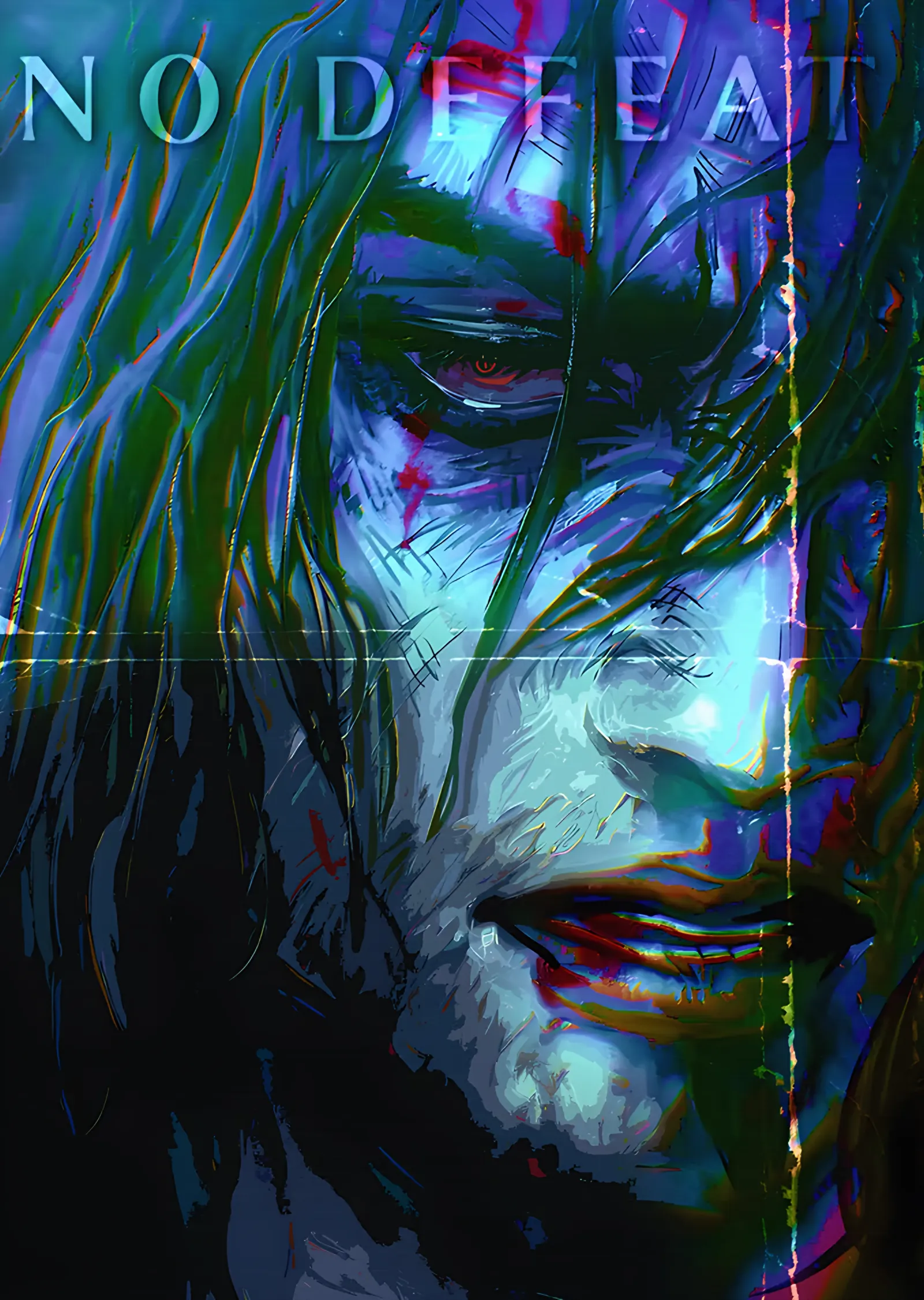 No Defeat: Mavi Işıkta Yaralı Portre metal tablo