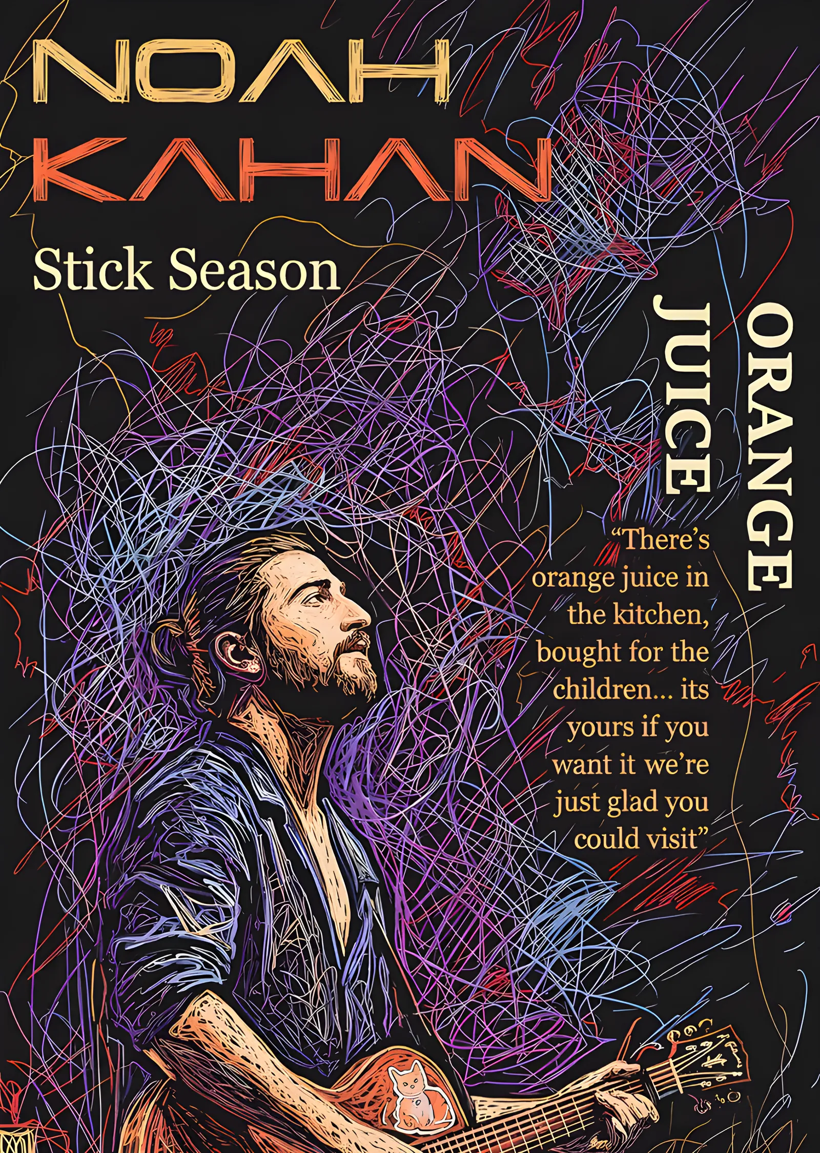 Noah Kahan: Stick Season Çizgi Portresi metal tablo