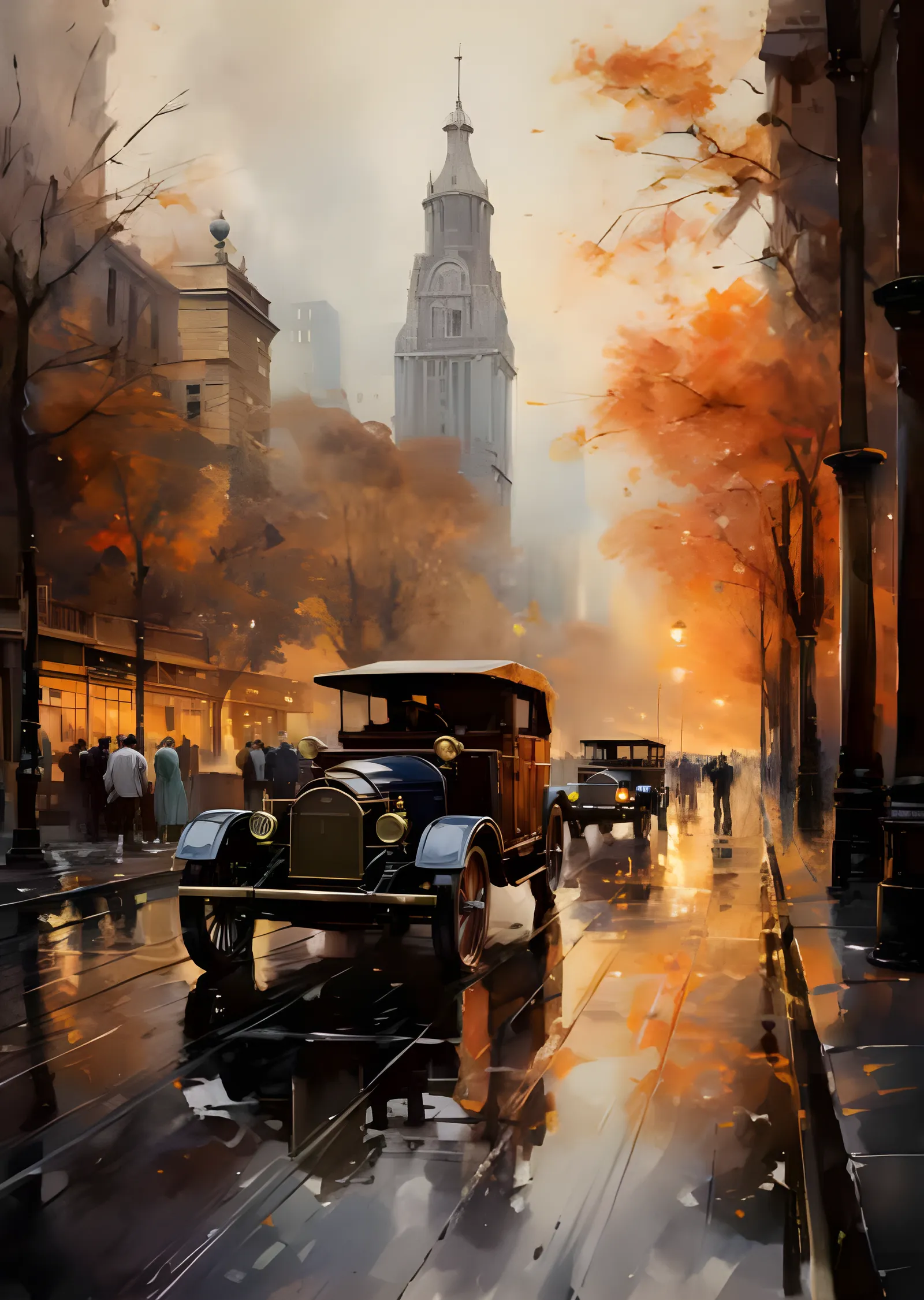 New York'ta Sonbahar - Klasik Otomobiller metal tablo