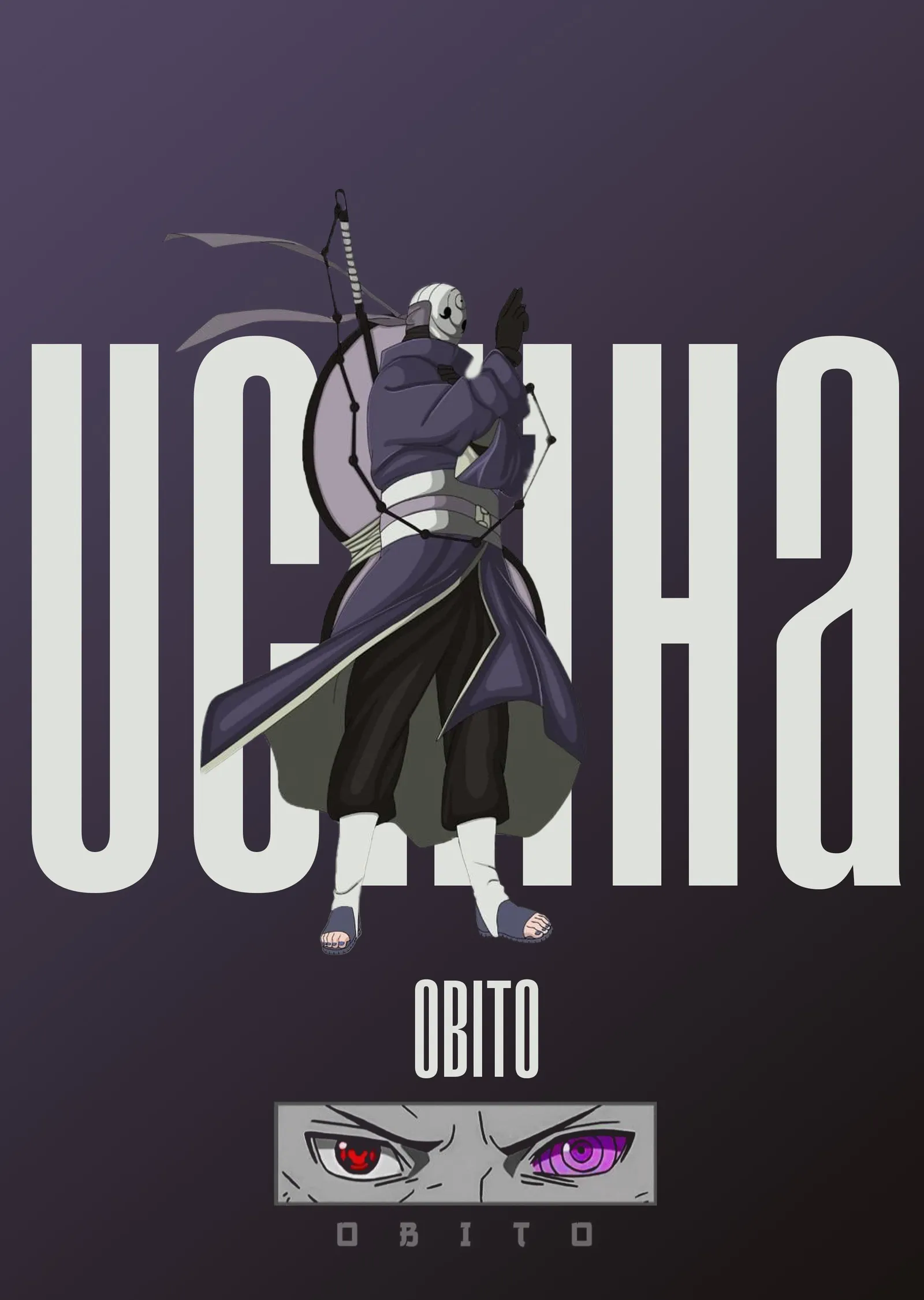 Obito Uchiha - Minimal Tipografi metal tablo