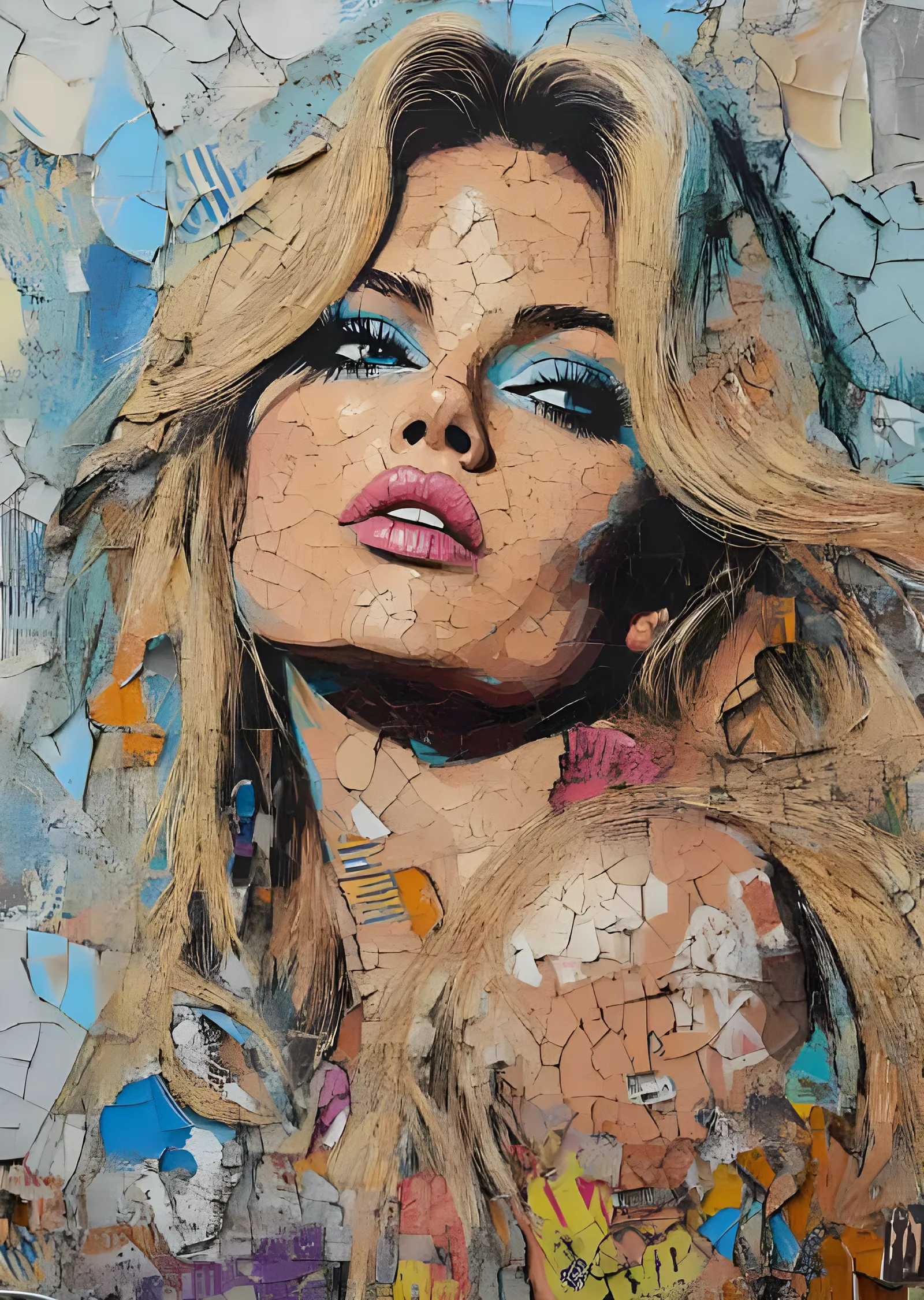 Brigitte Bardot - Çatlak Boya Kolaj Portre metal tablo