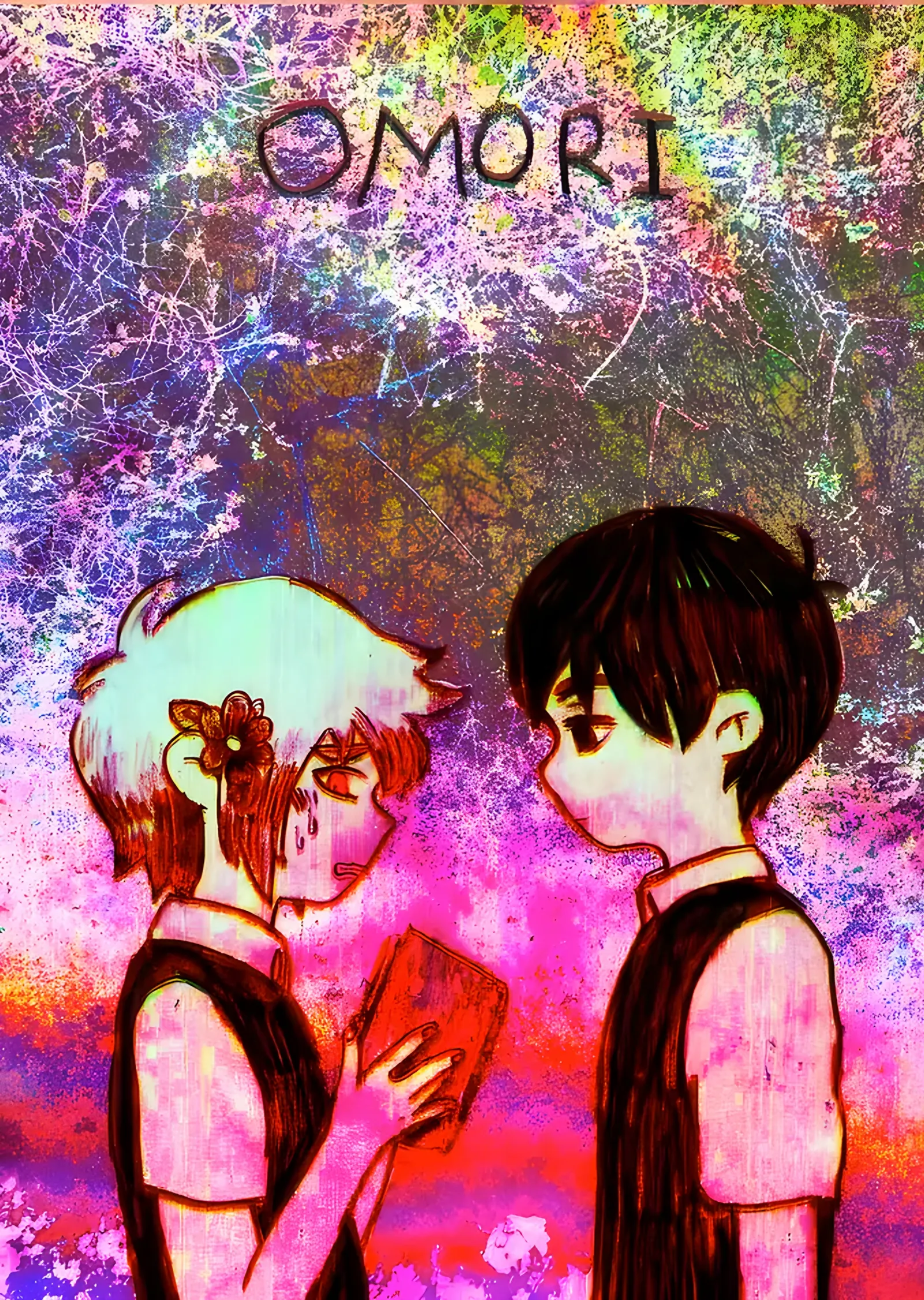 Omori: Neon Renklerde Kitap Uzatan İkili metal tablo