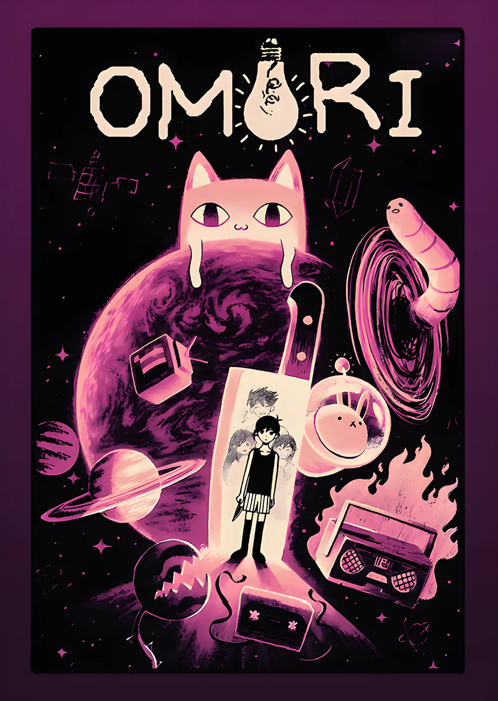 Omori: Pembe Zeminde Dev Kedi ve Eşyalar metal tablo