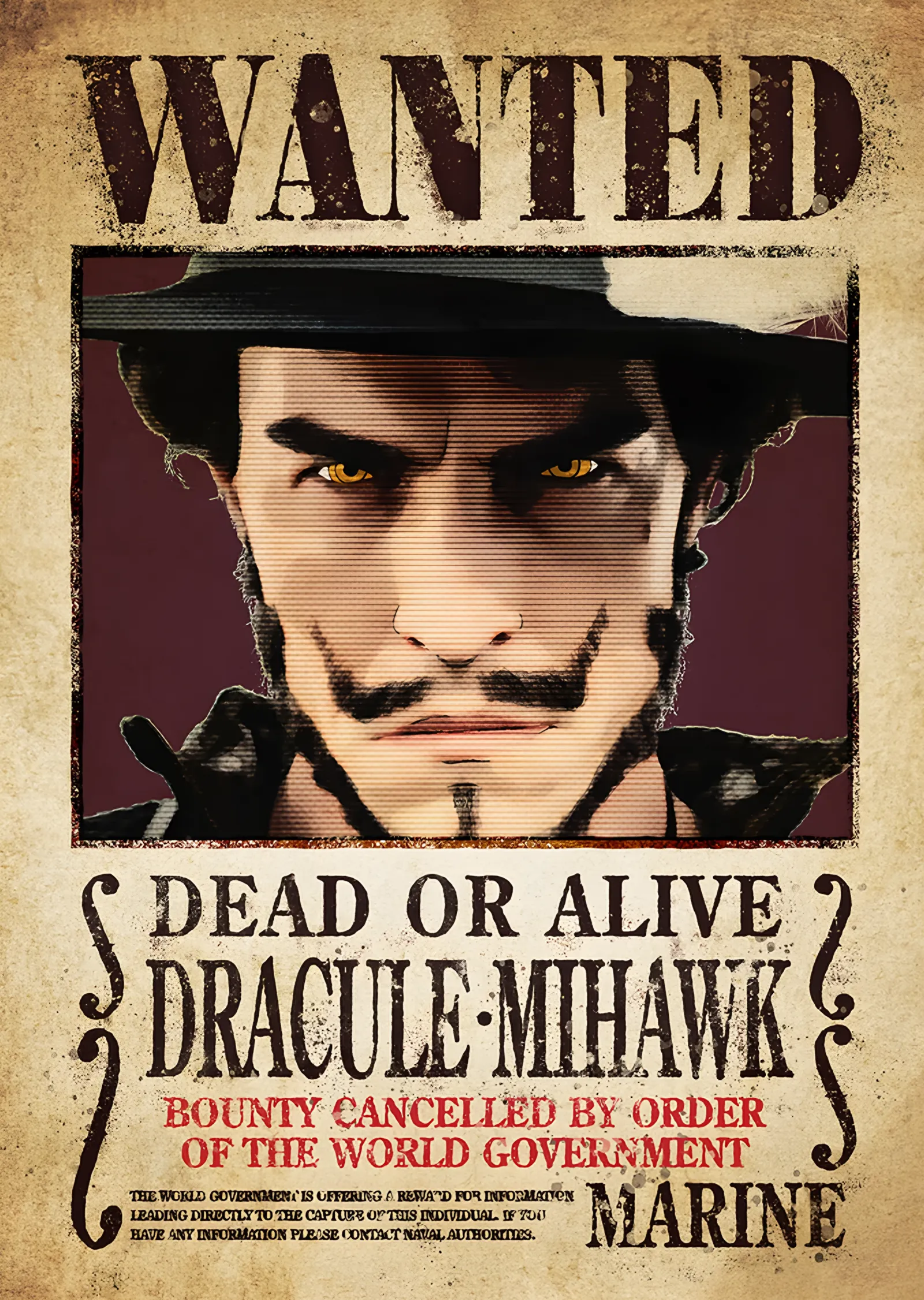 One Piece: Dracule Mihawk Aranıyor İlanı metal tablo