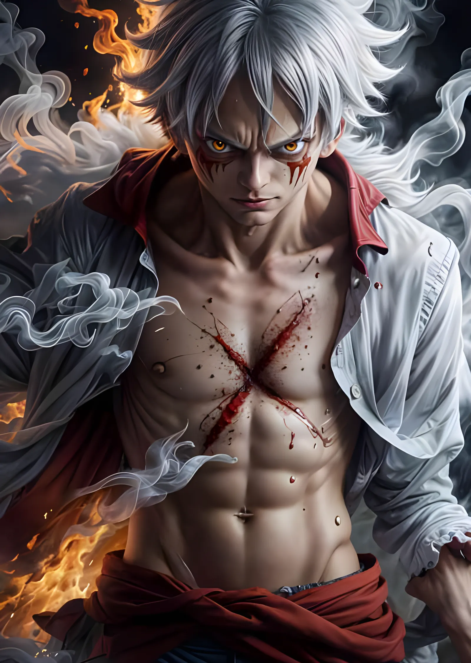 One Piece - Gear 5 Luffy Alevler İçinde metal tablo
