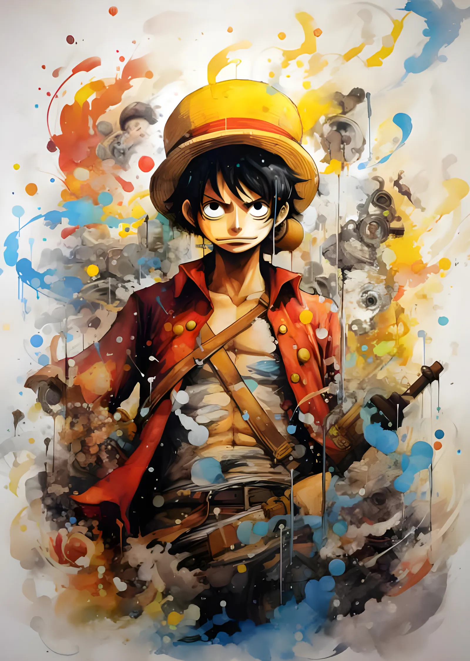 One Piece - Luffy Renk Sıçramalı Portre metal tablo