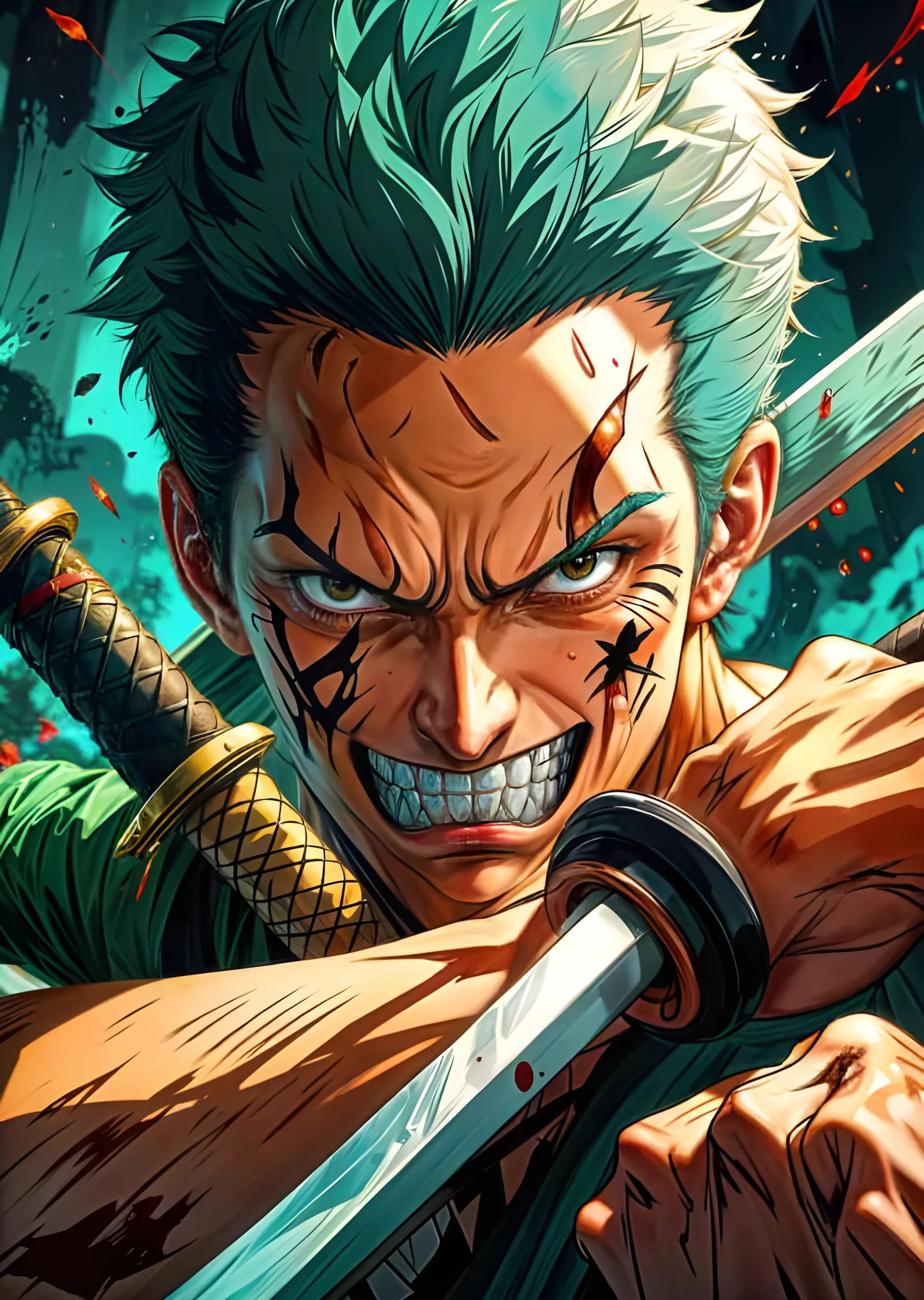 One Piece - Zoro Katana Yakın Çekim Öfke metal tablo