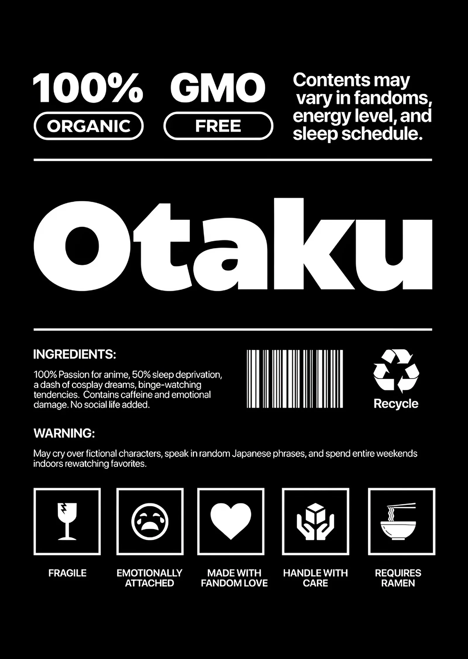 Otaku: İçindekiler Etiketi Parodisi metal tablo