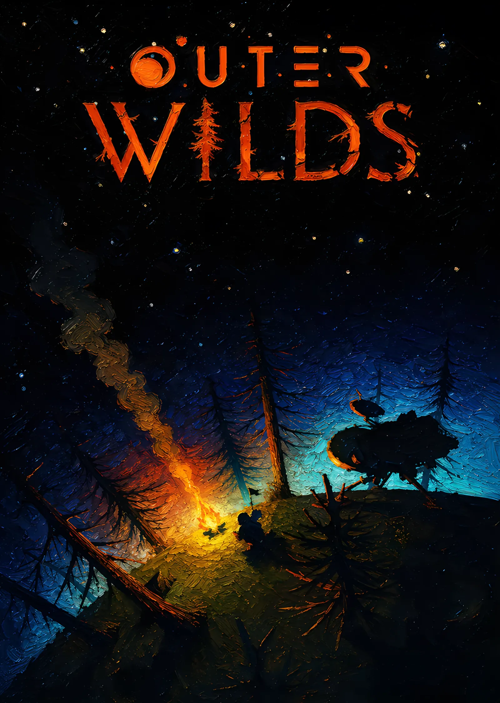 Outer Wilds: Gece Kayalığında Kamp Ateşi metal tablo