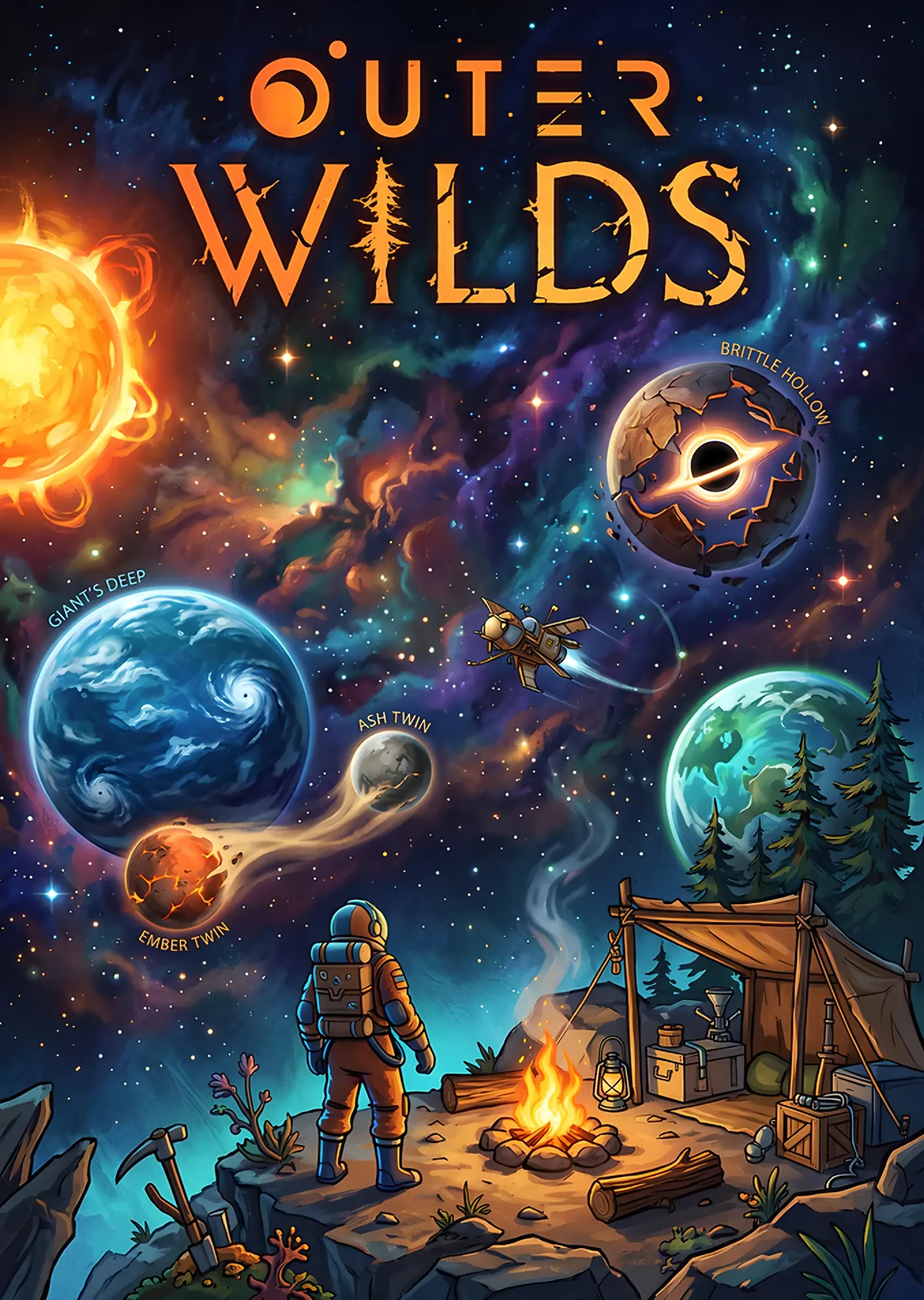 Outer Wilds: Gezegenler Altında Kamp Ateşi metal tablo