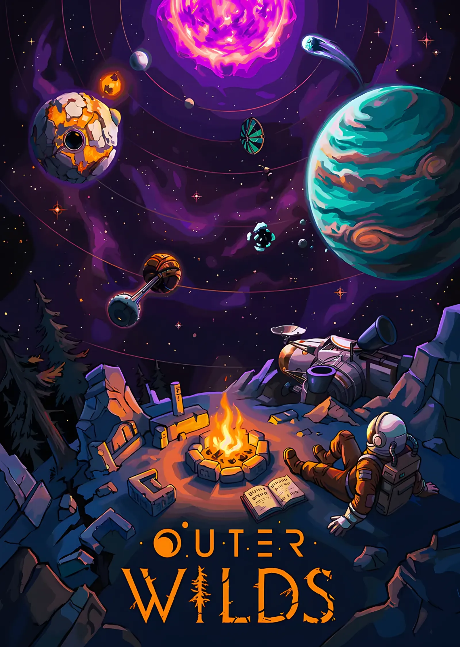 Outer Wilds: Gezegenlerin Altında Kamp Ateşi metal tablo