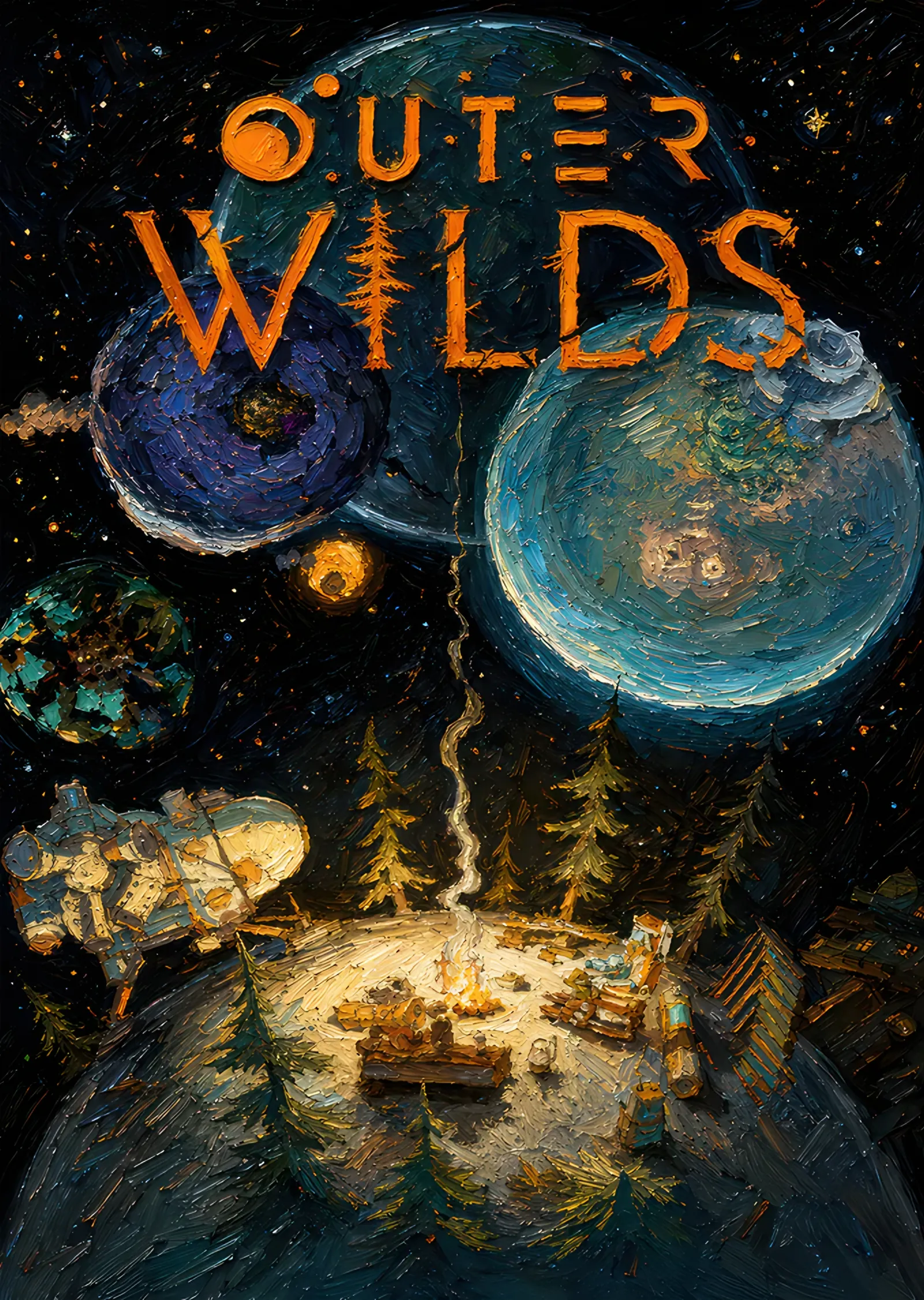 Outer Wilds: Yıldızlı Gökte Kamp ve Gezegenler metal tablo