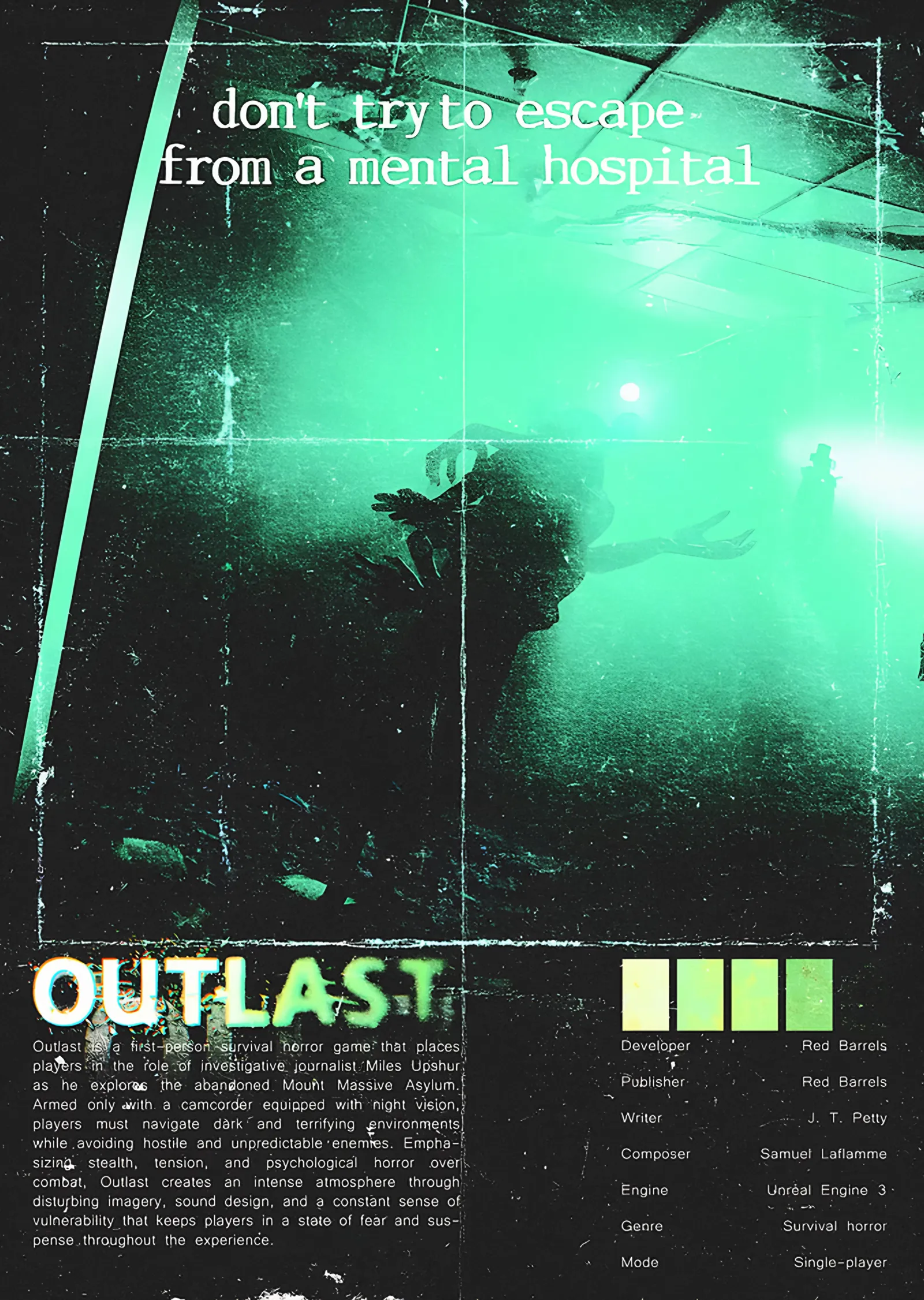 Outlast: Yeşil Kamera Görüntüsünde Kaçış metal tablo