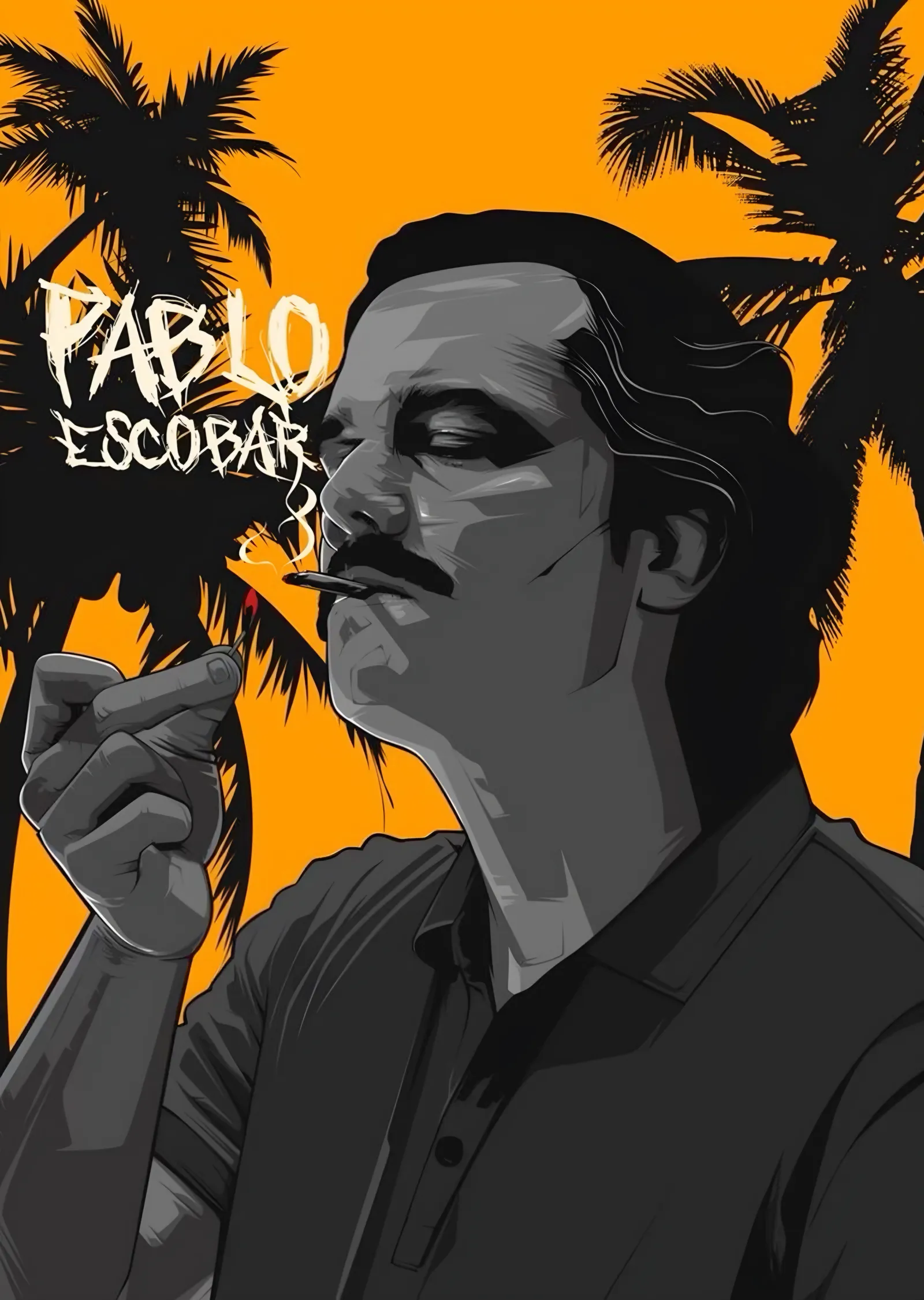 Pablo Escobar - Palmiyeli Gün Batımı metal tablo