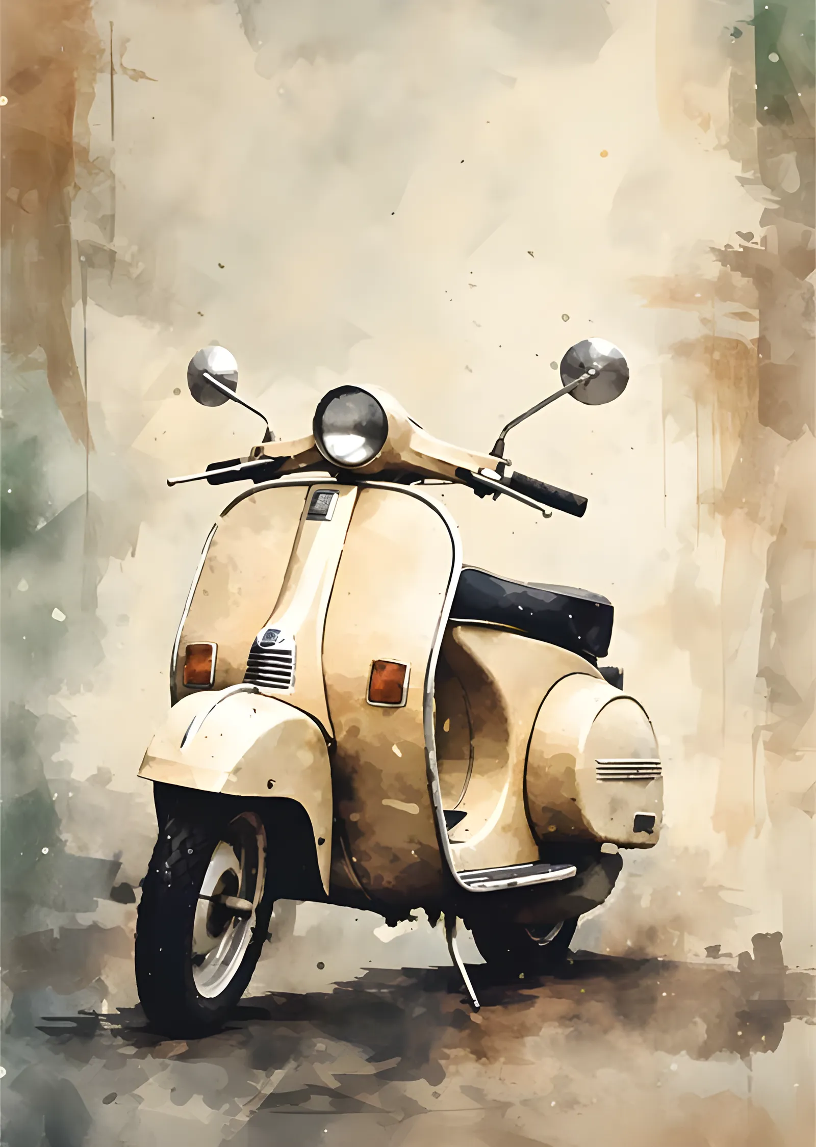 Vintage Vespa: Sepya Suluboya Skuter metal tablo