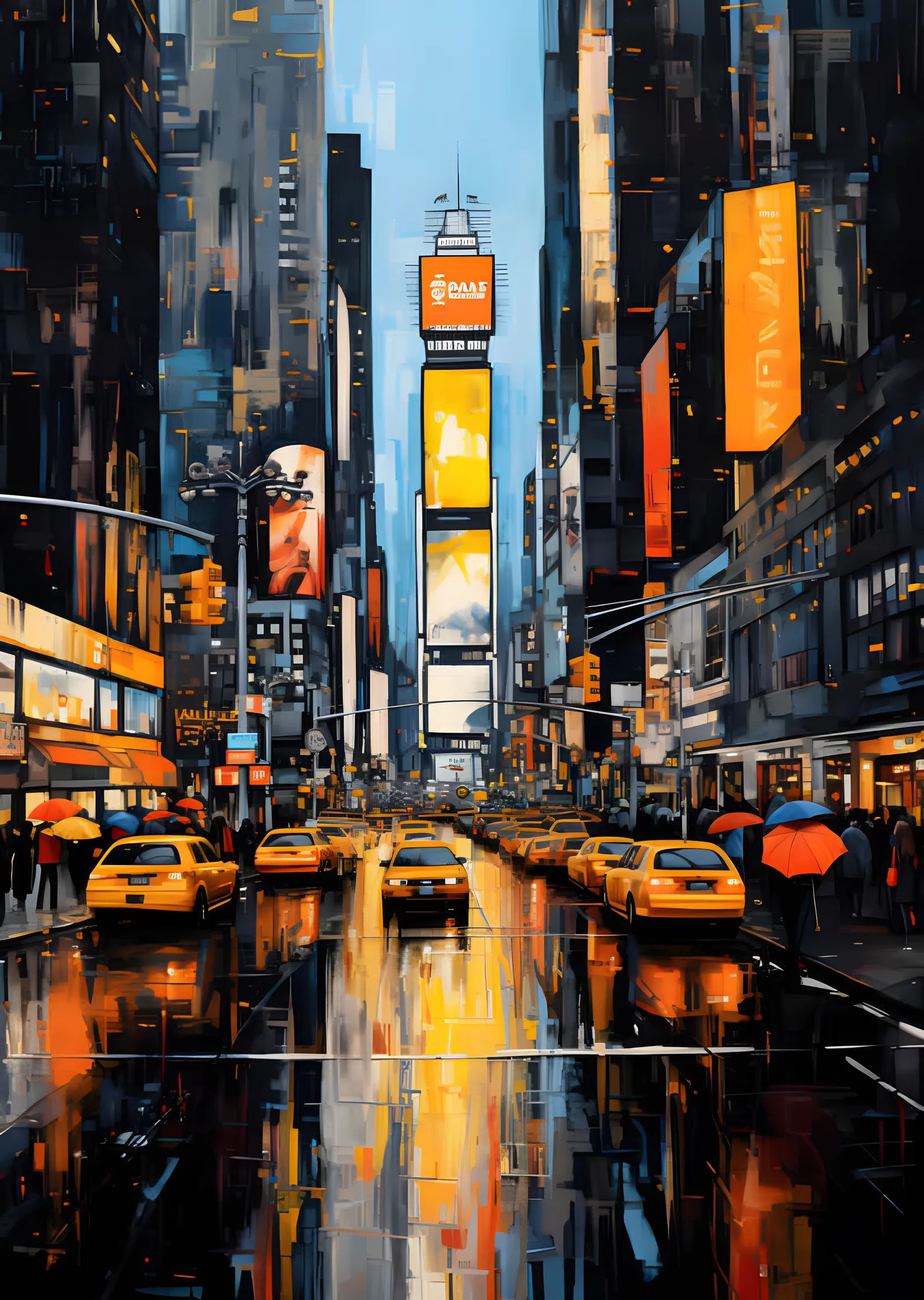 New York Taksileri: Yağmurda Times Square metal tablo